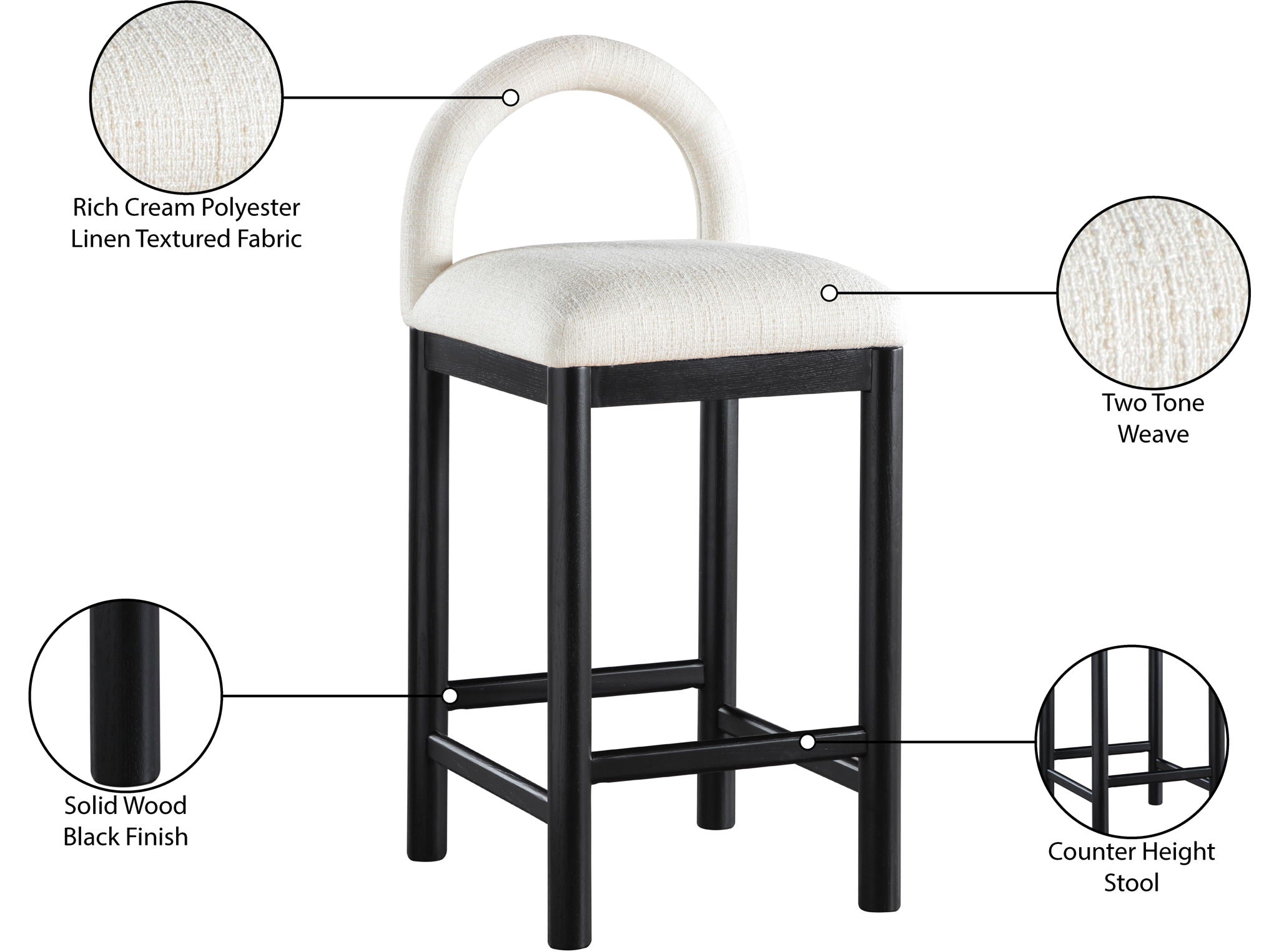 Conrad - Linen Counter Stool With Black Legs