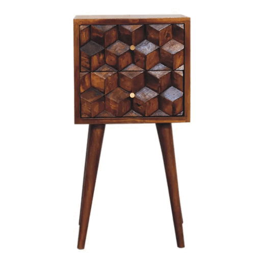Mini Cube Carved 2 Drawer Nightstand