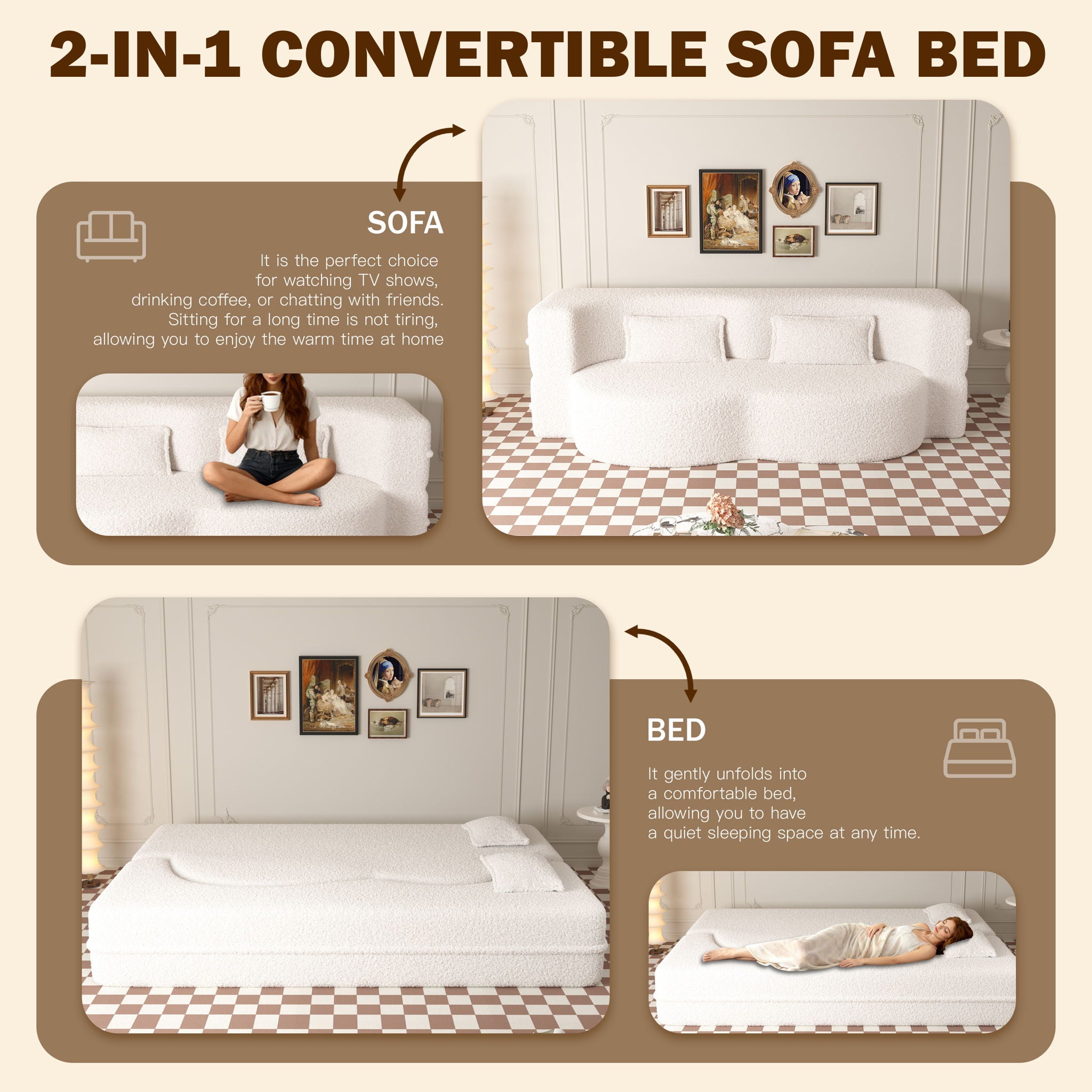 Modern Floor Sofa With 2 Pillows, Twin Size For Living Room
