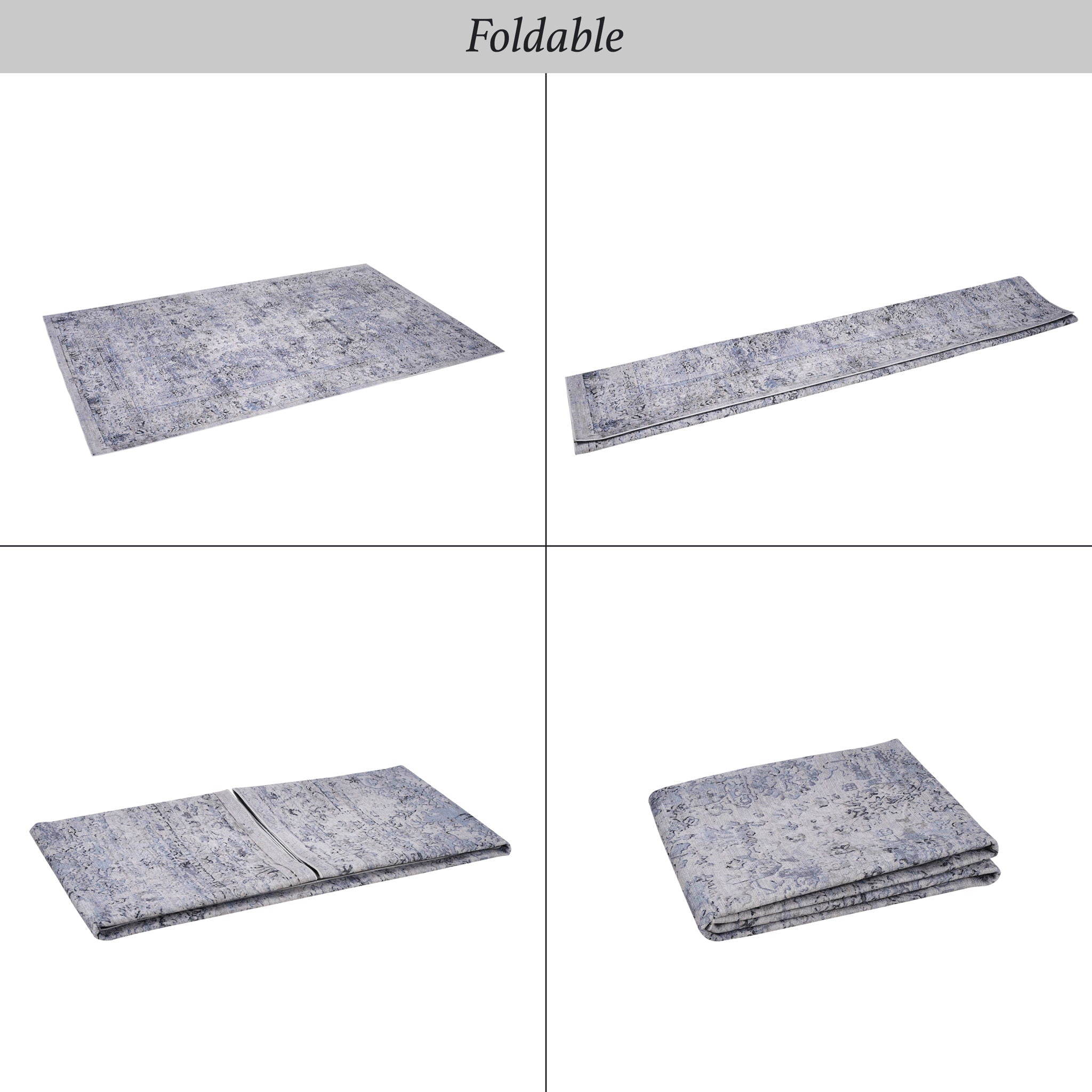 Maval - 8' X 10' Washable Area Rug - Blue / Cream