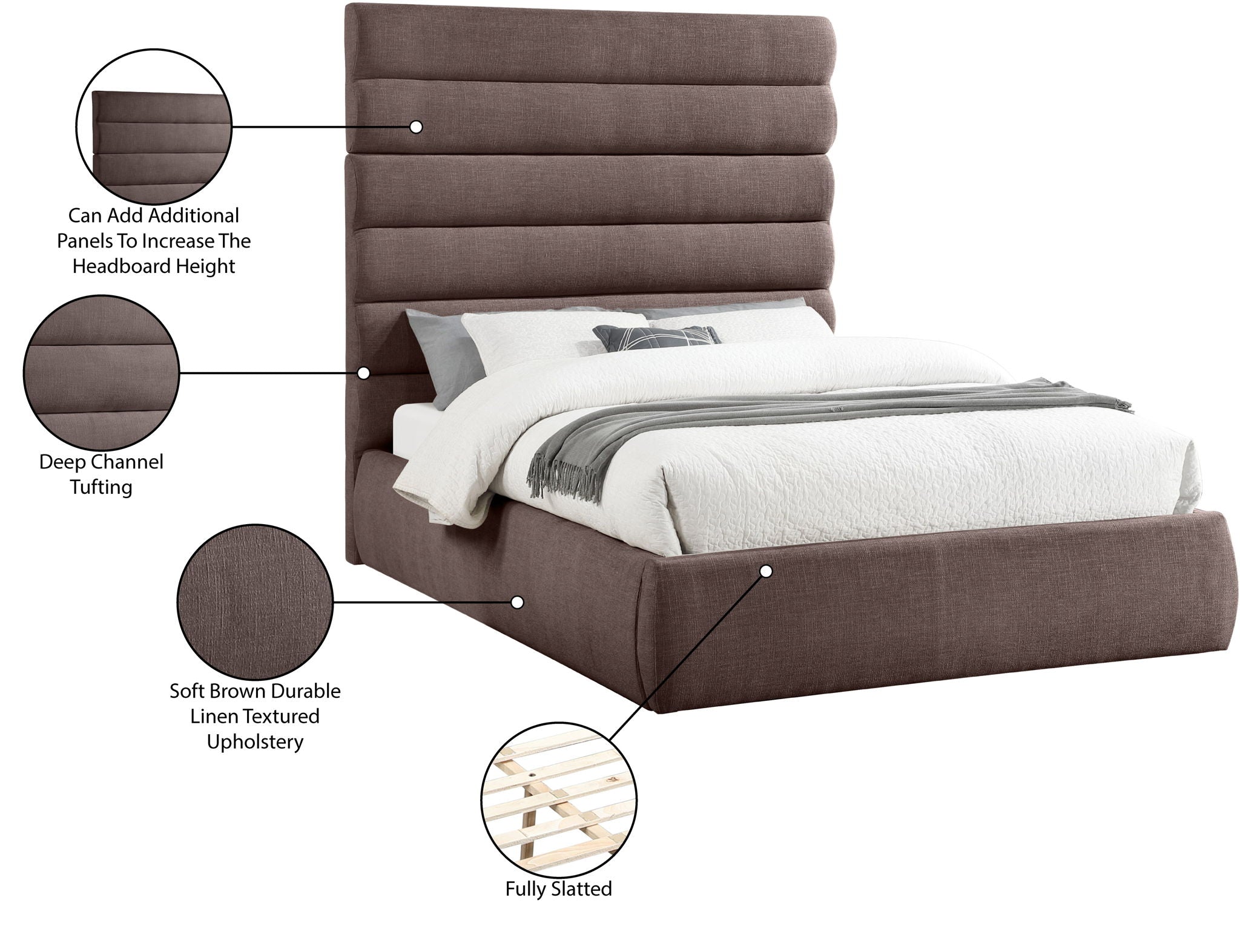 Adam - Linen Fabric Bed With 70.5" Headboard