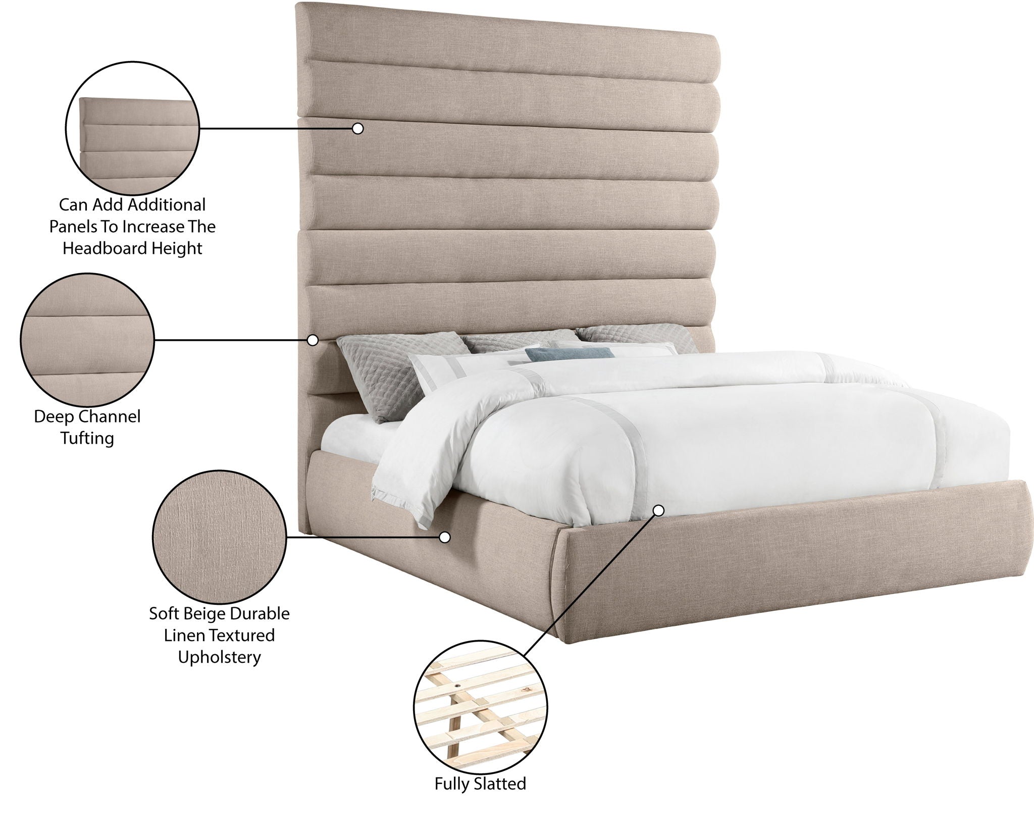 Adam - Linen Fabric Bed With 89" Headboard