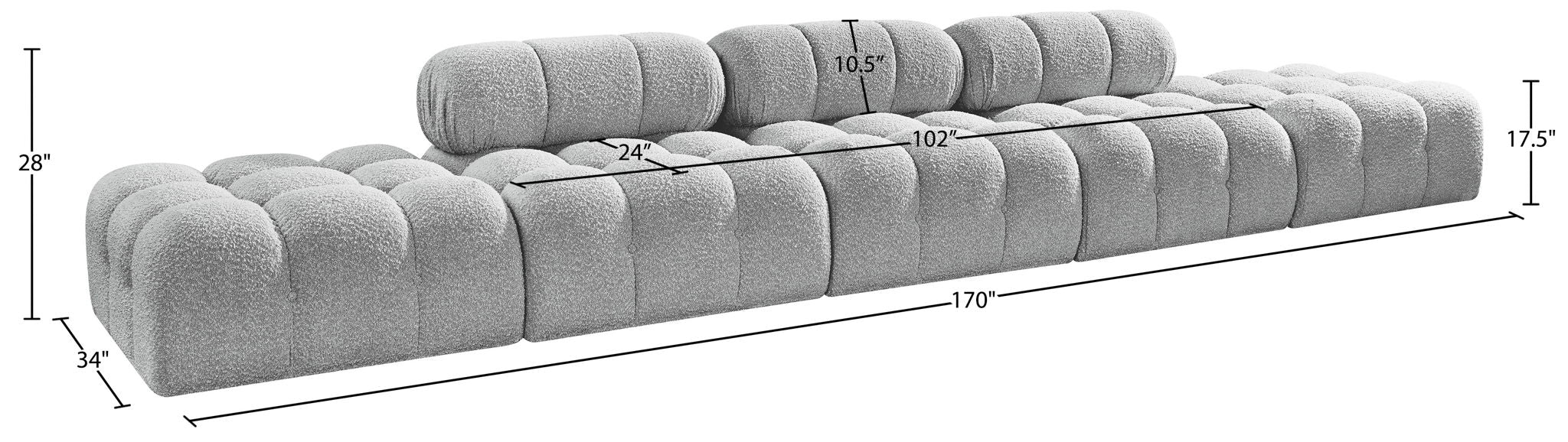 Ames - 5 Piece Boucle Upholstered Modular Sofa With 2 Armless Seats