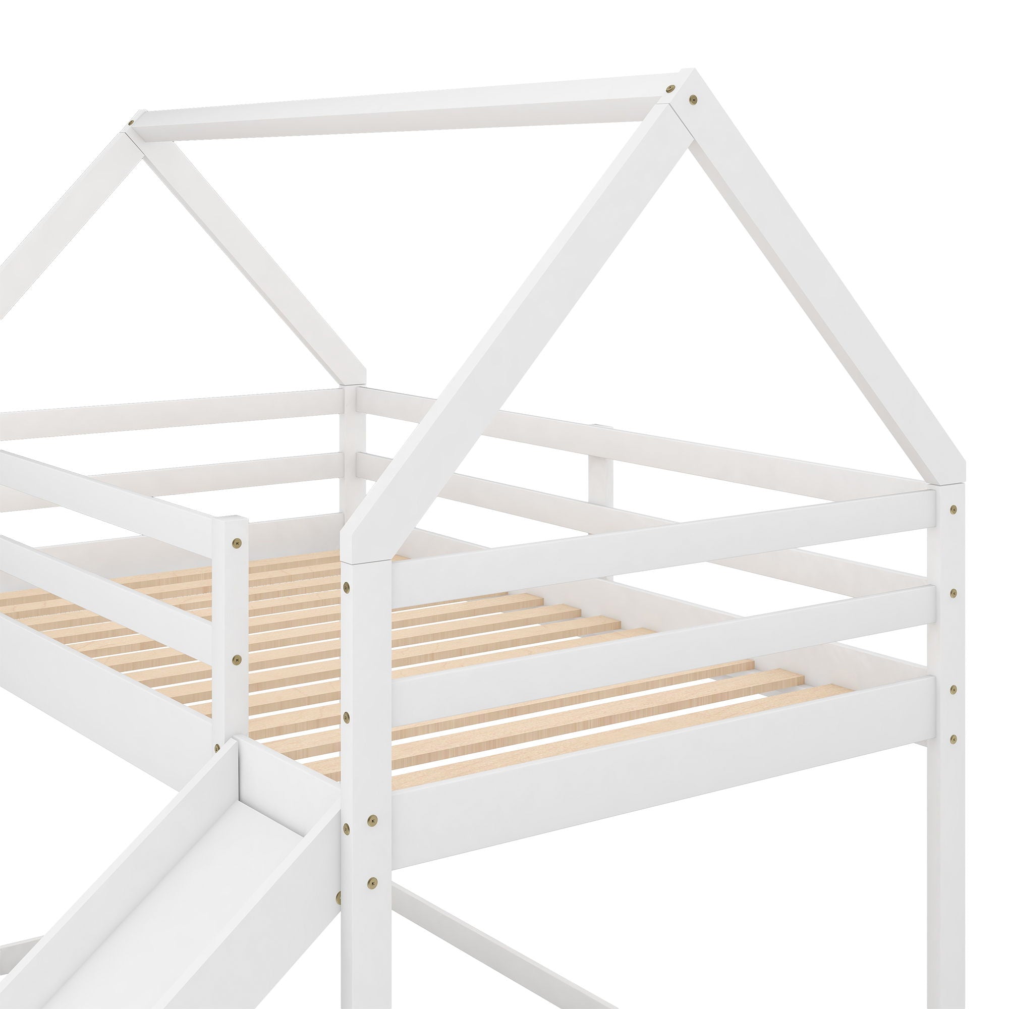 House Shape Bunk Bed With Slide And Ladder