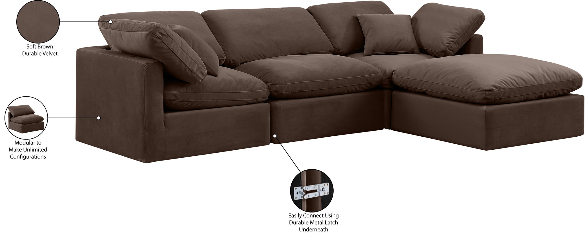 Indulge - Velvet 4 Piece Modular Sectional With Chaise