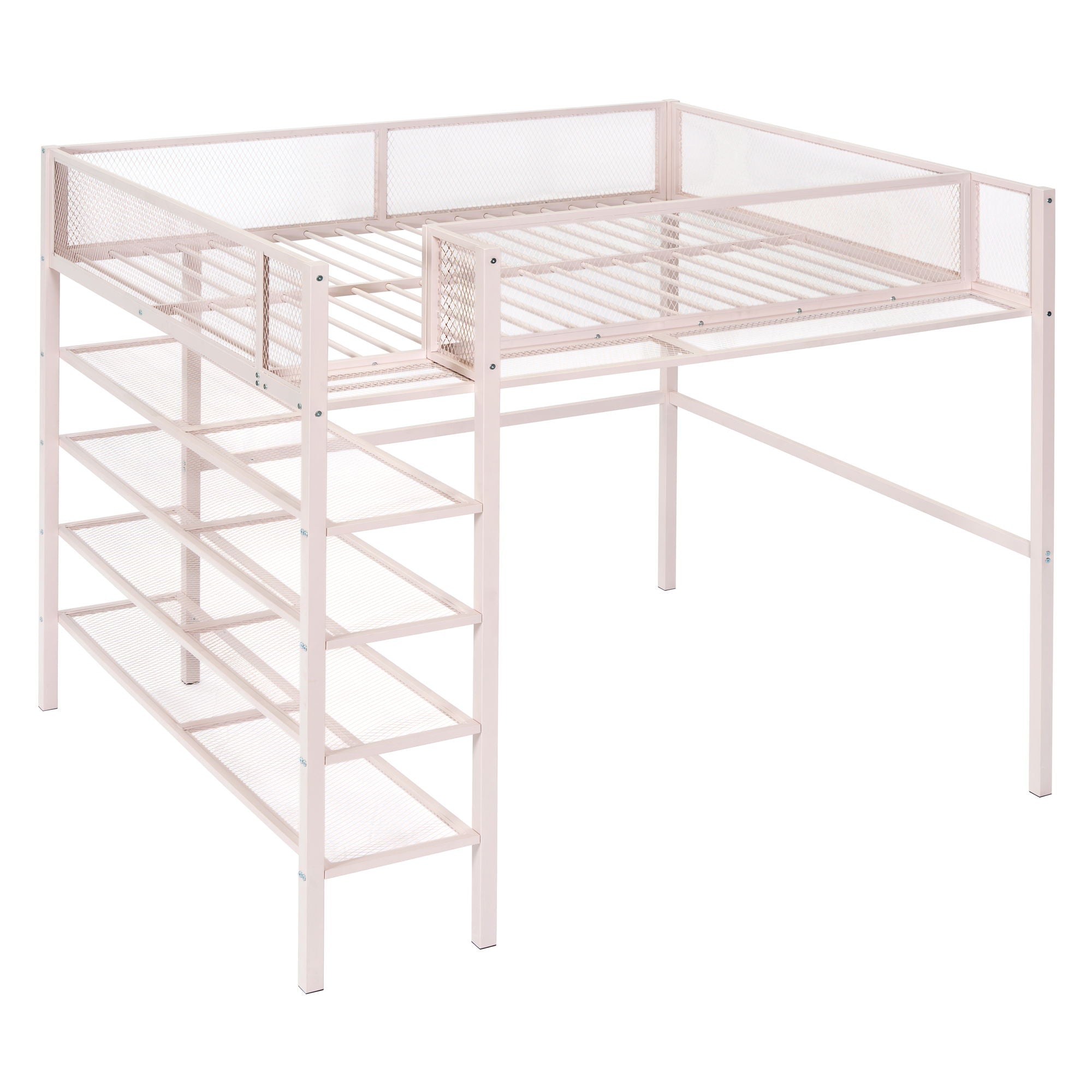 Loft Bed With 4 Tier Shelves And Storage
