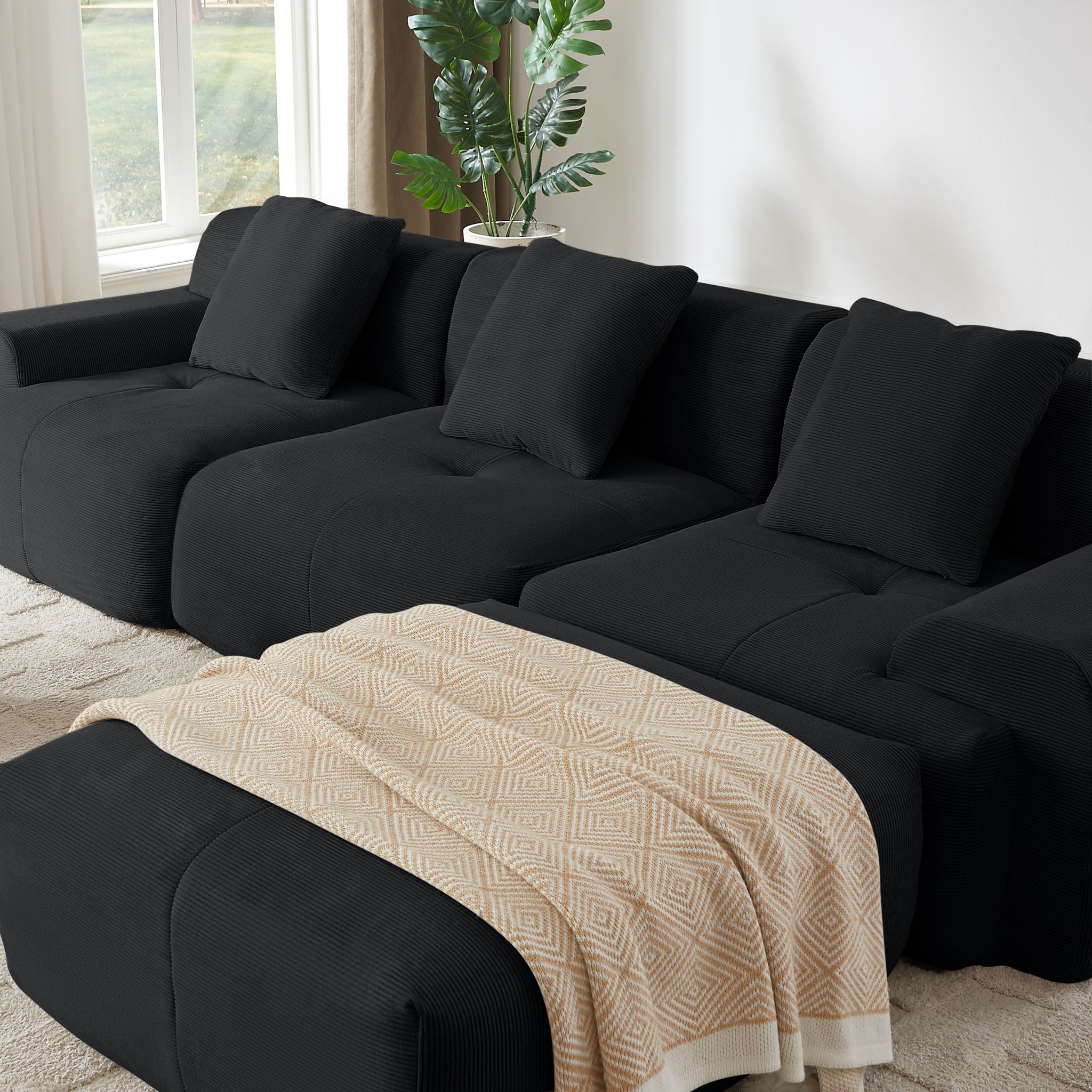 L Shaped Modular Sectional Sofa And Movable Ottoman