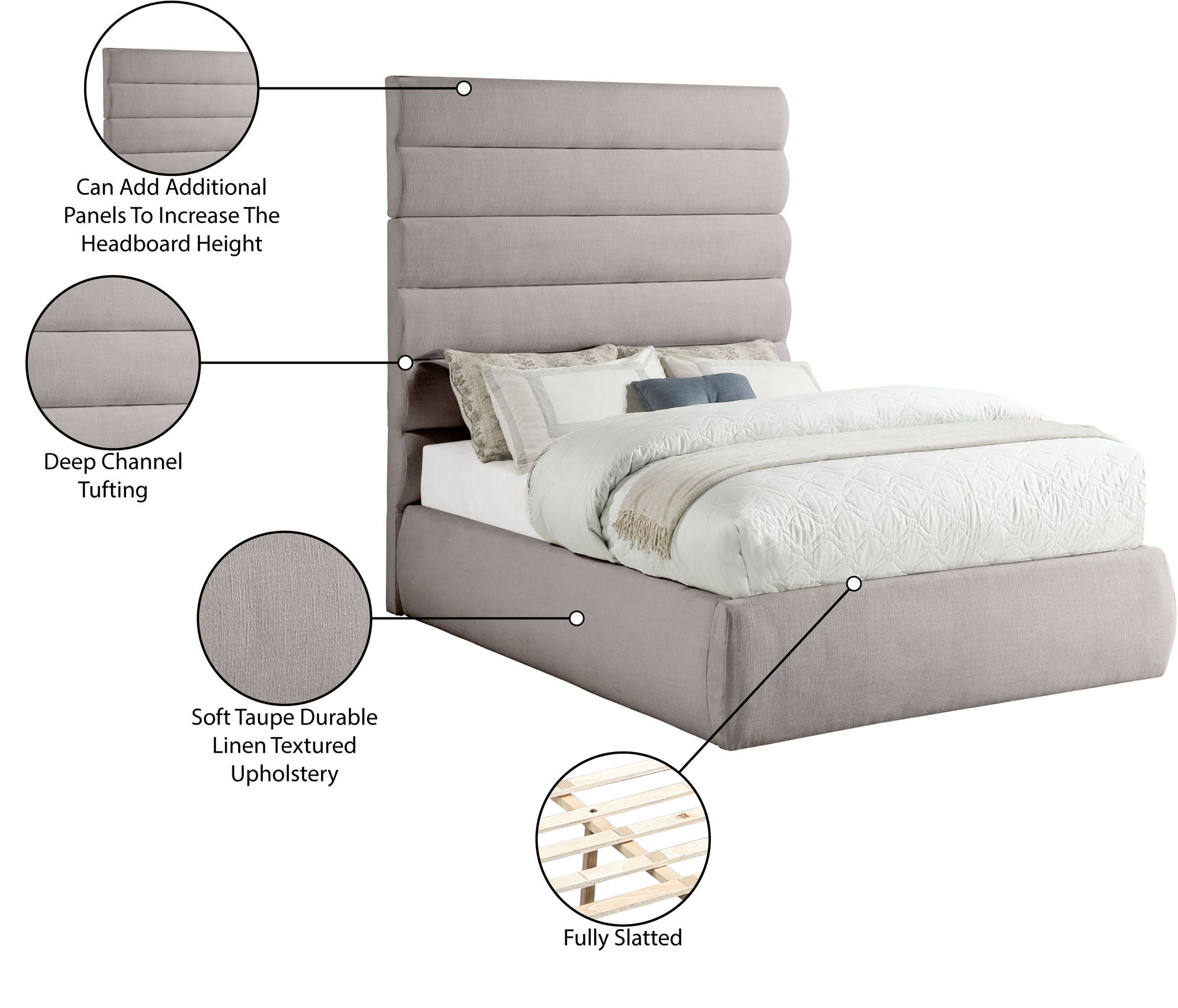 Adam - Linen Fabric Bed With 70.5" Headboard