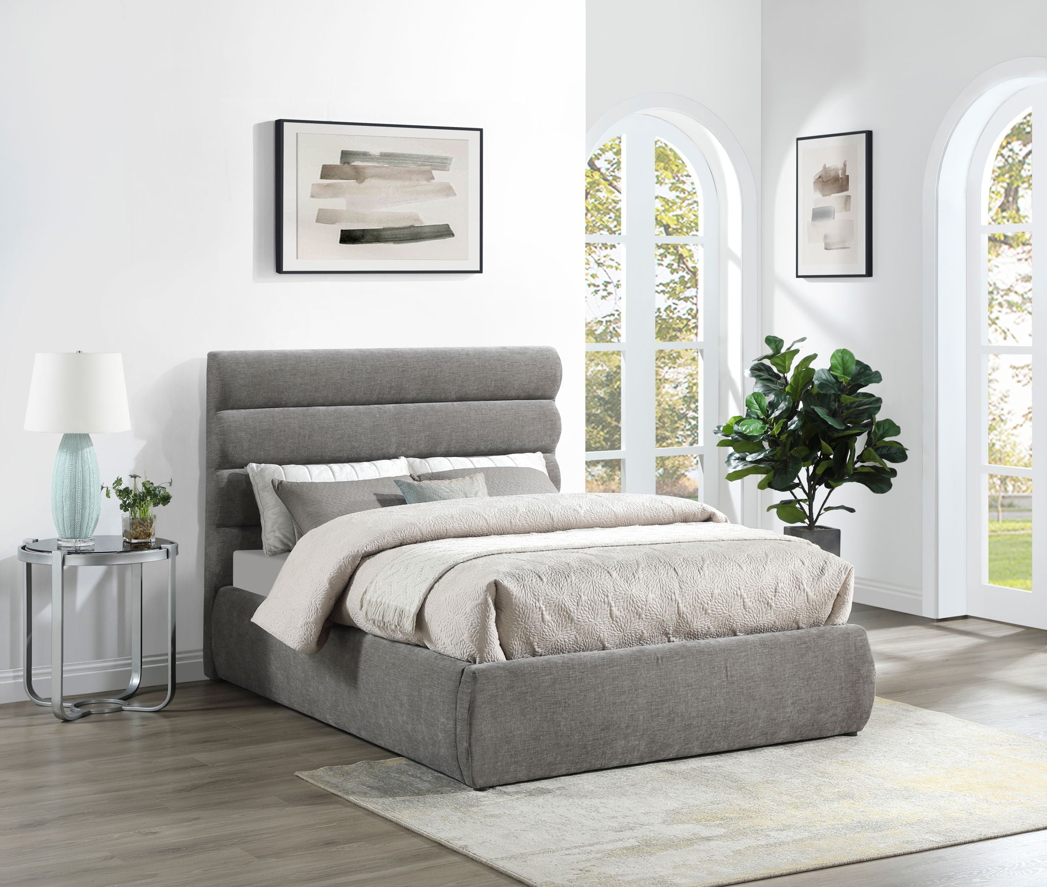 Adam - Chenille Fabric Bed With 52" Headboard