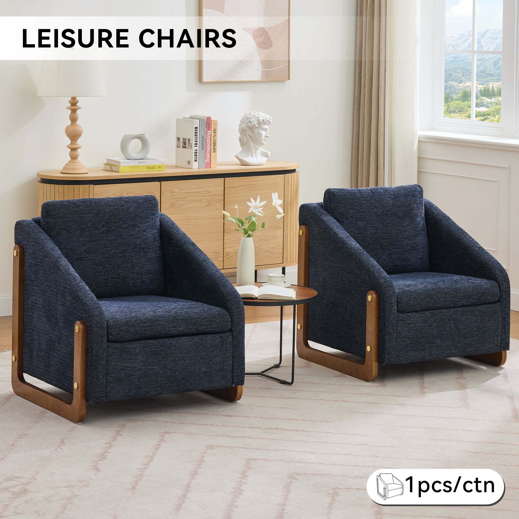 Modern Upholstered Armchair With Wooden Side Frame