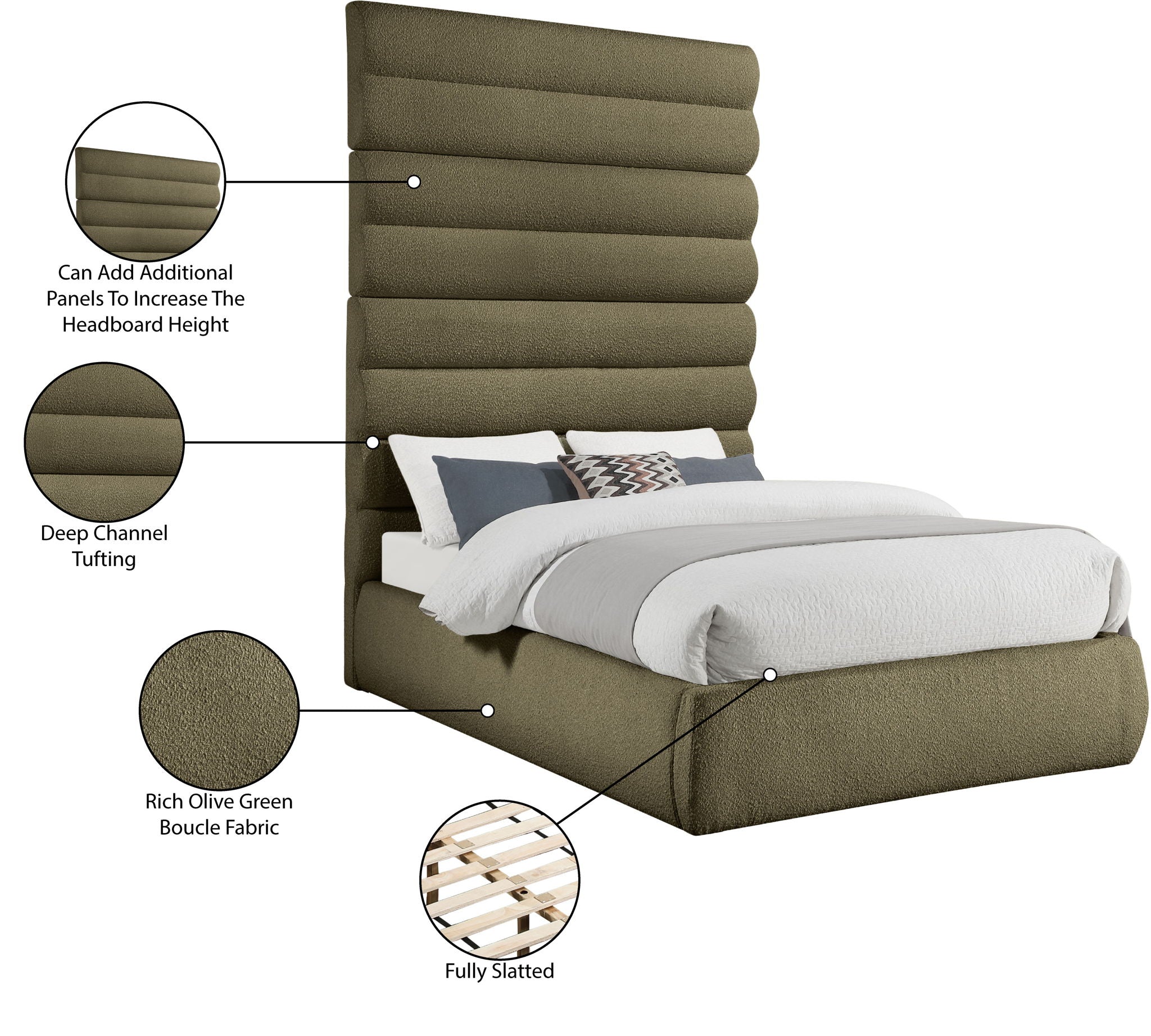 Adam - Boucle Fabric Bed With 89" Headboard