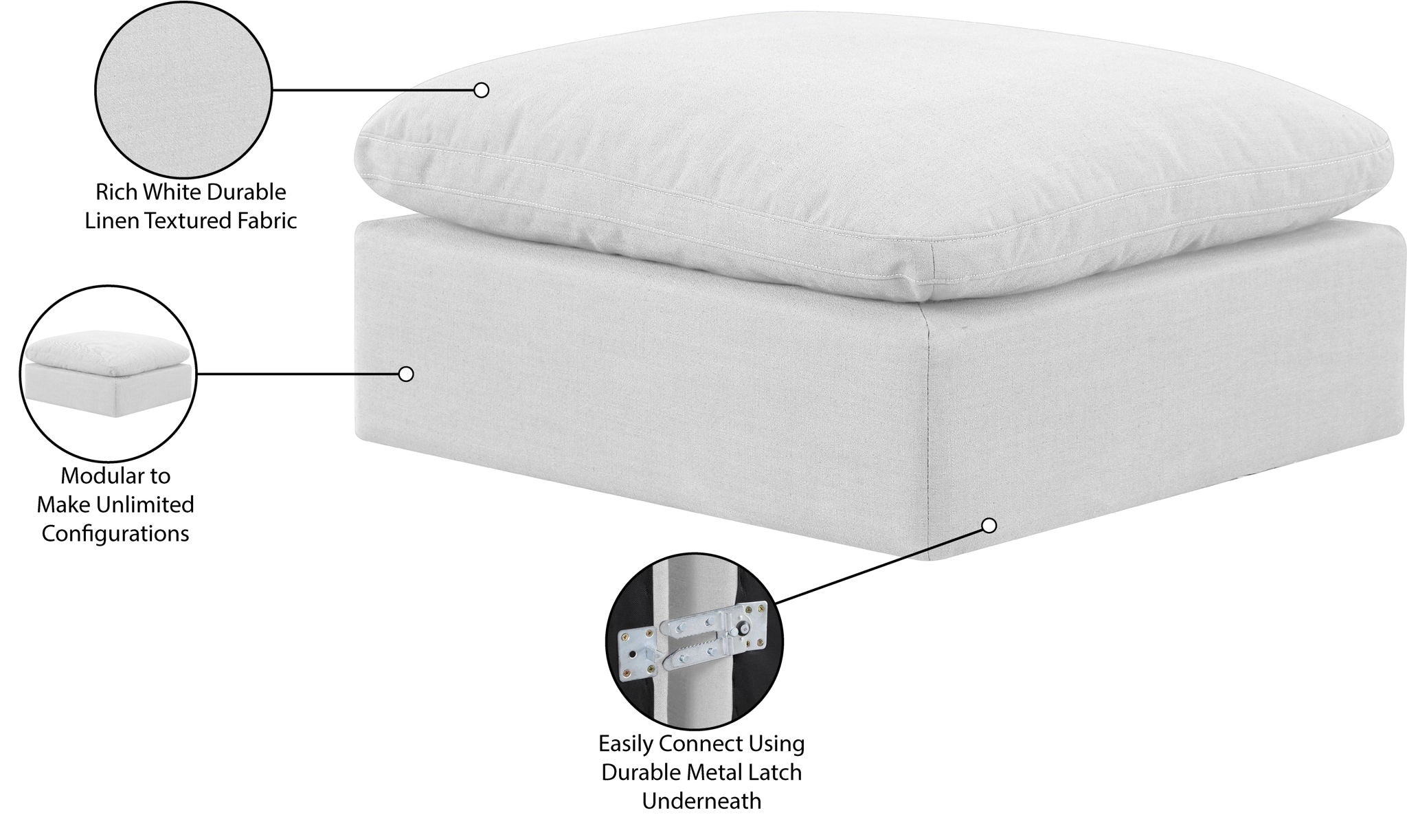 Indulge - Linen Ottoman - White