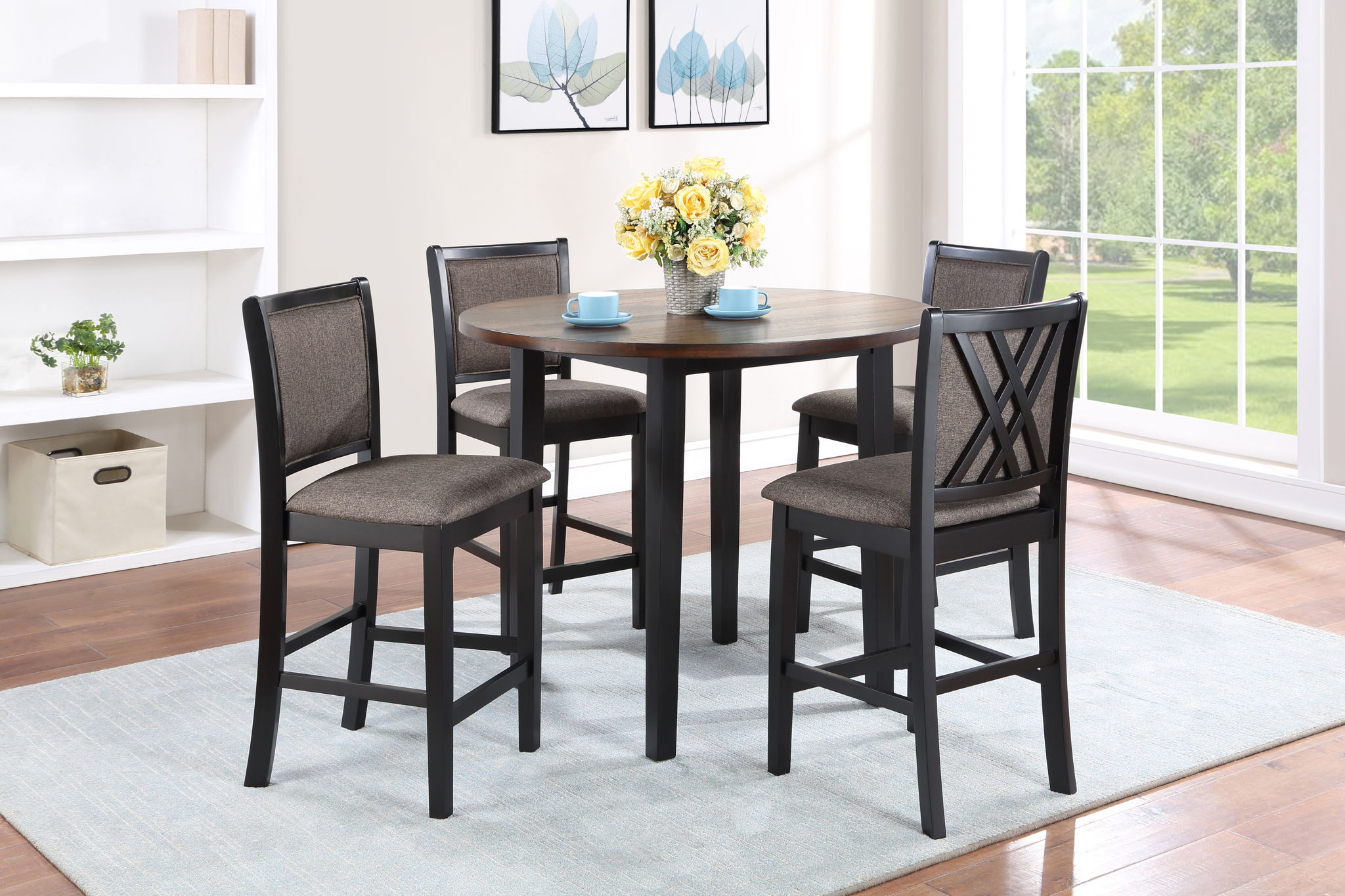 Potomac - 5 Piece Round Dining Set (Table & 4 Chairs) - Brown / Black