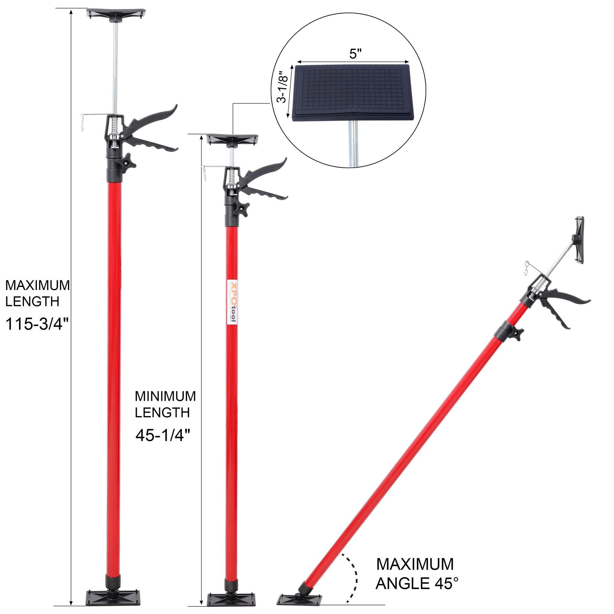 Adjustable Steel Support Pole System For Jacks And Drywalls With Carry Bag - Black / Red