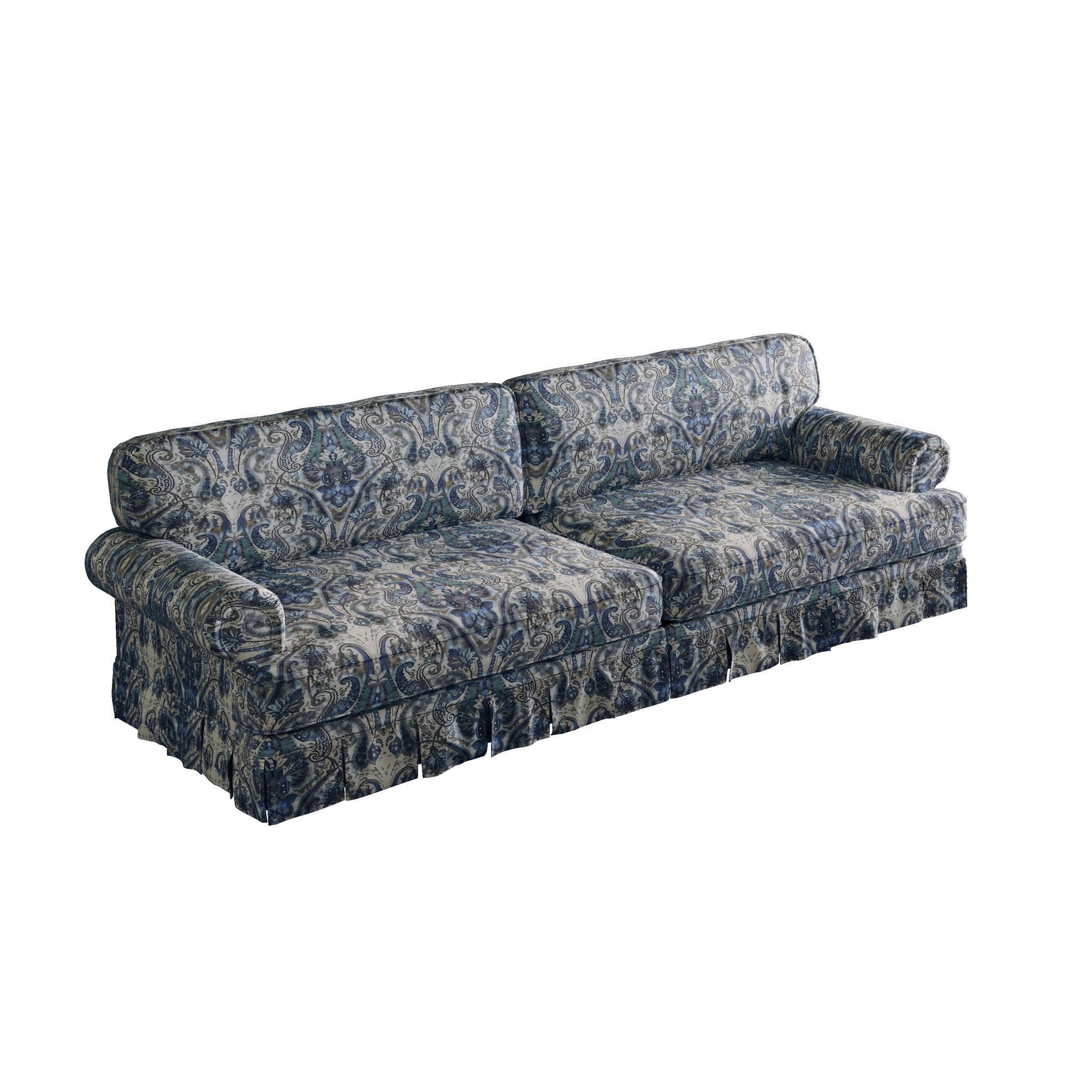 Luxuriously Comfortable Cloud Couch With Elegant Rolled Arms & Pleated Skirt Design