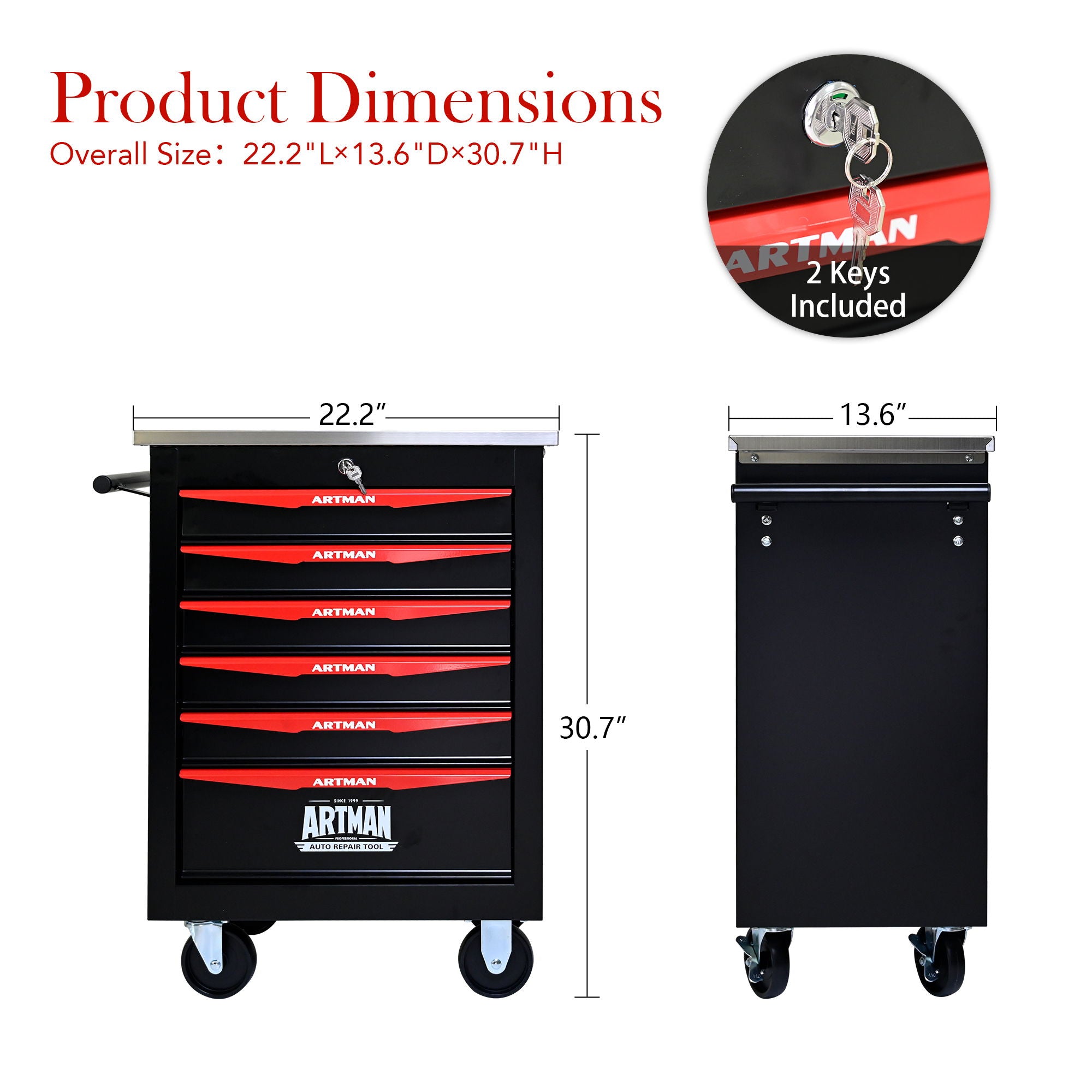 Drawer Multifunctional Tool Cart With Wheels For Garage