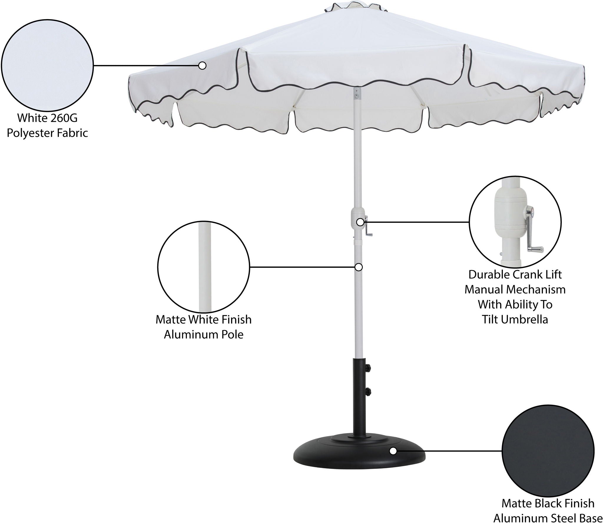 Amalfi - Patio Umbrella - Black Base / White Pole