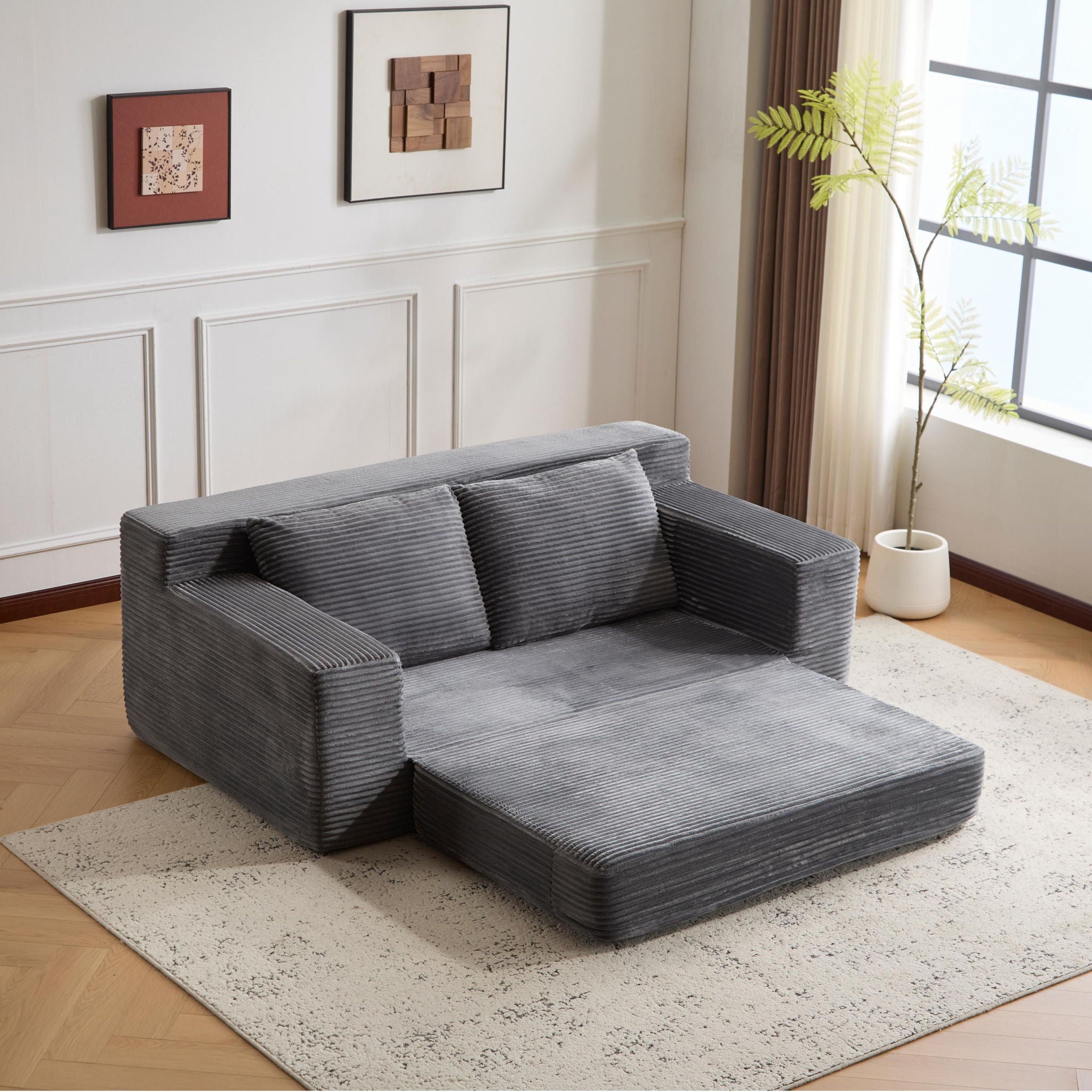 Comfortable Deep Seat Loveseat Sofa Bed, Reversible Cushion With Pillows