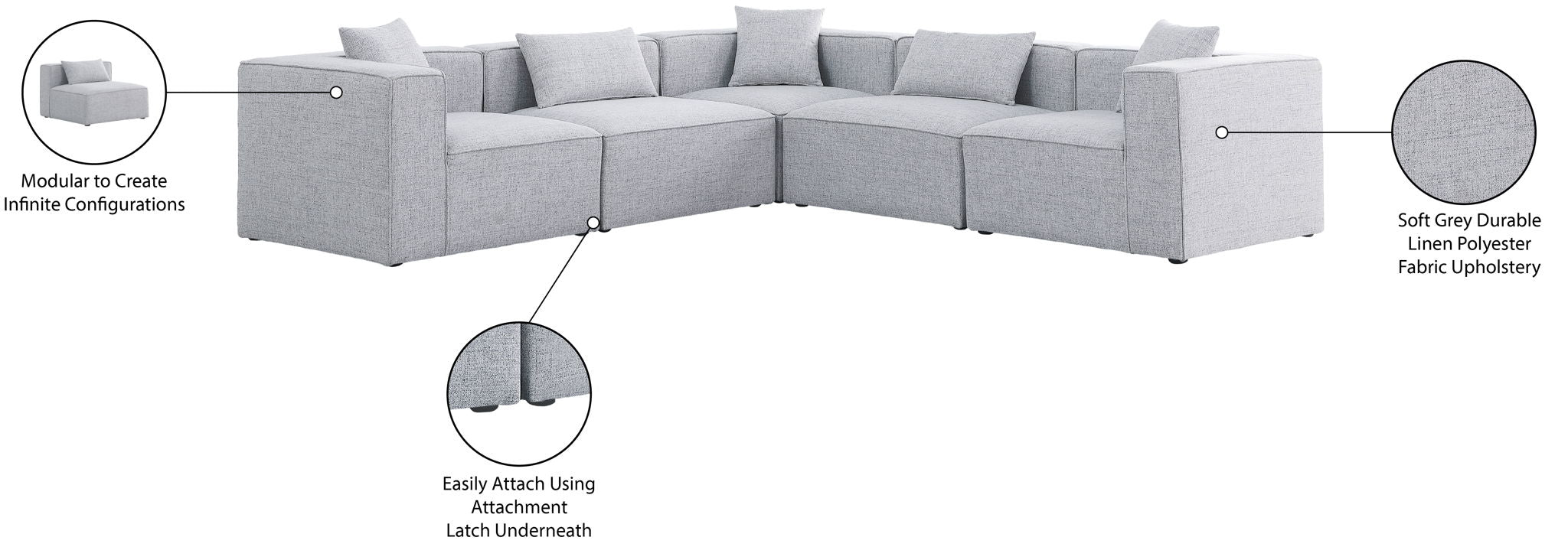Cube - Linen 5 Piece Modular Corner Sectional