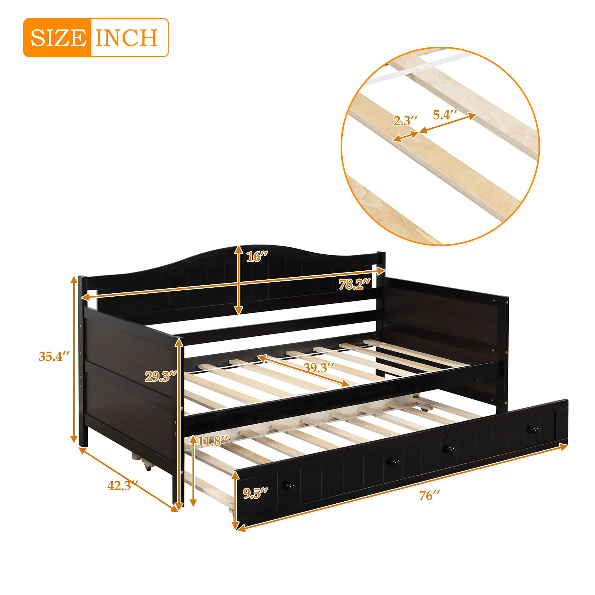 Wooden Daybed, Sofa Bed, No Box Spring Needed