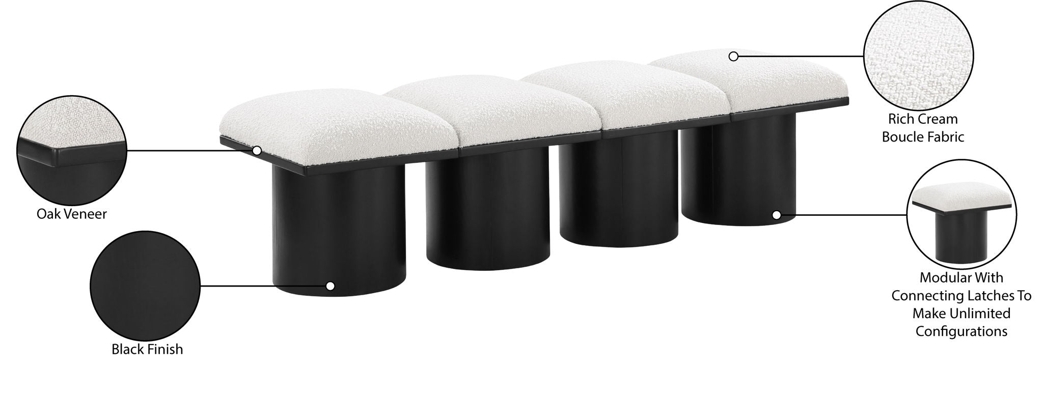 Pavilion - 4 Piece Modular Bench With Black Base