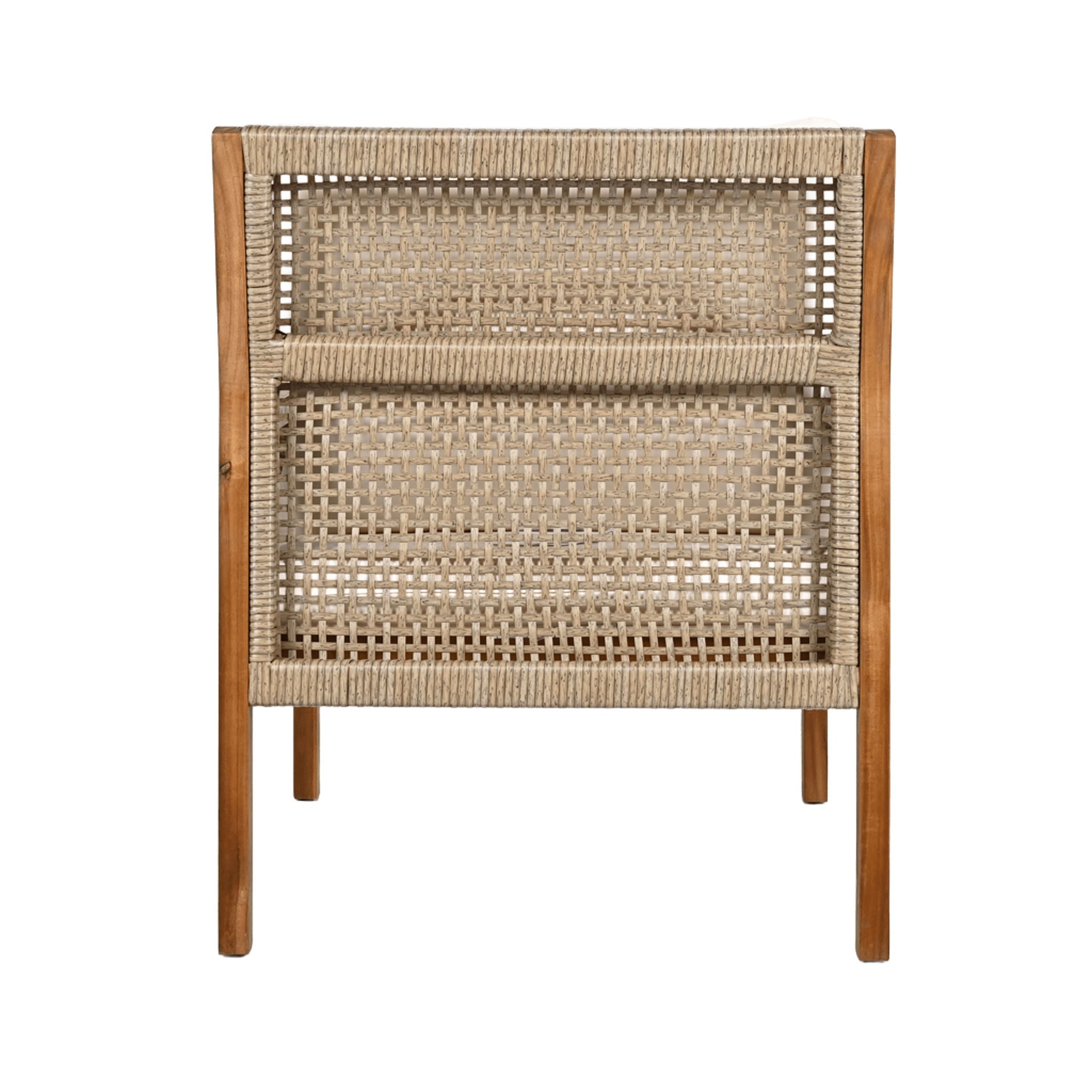 Acacia Wood Patio Furniture Club Chair, Outdoor Wicker Armchair, Deep Seating With Soft Cushions For Porch - Teak / Mix Brown