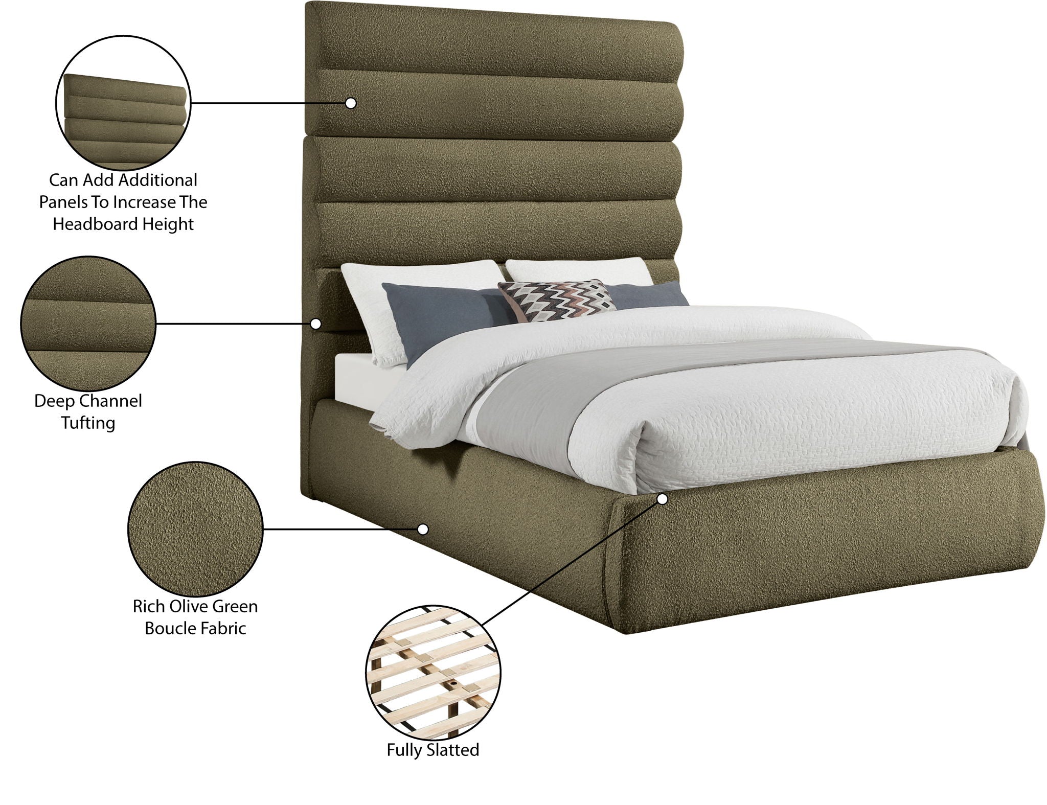 Adam - Boucle Fabric Bed With 70.5" Headboard