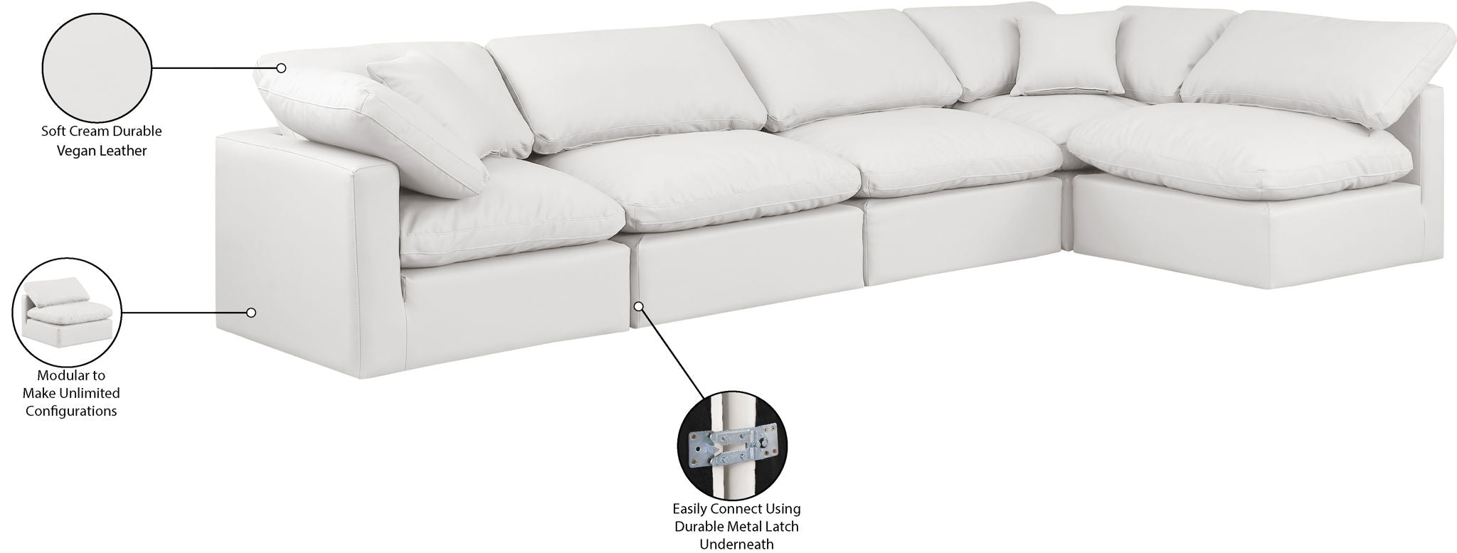 Indulge - Faux Leather 5 Piece Modular Sectional