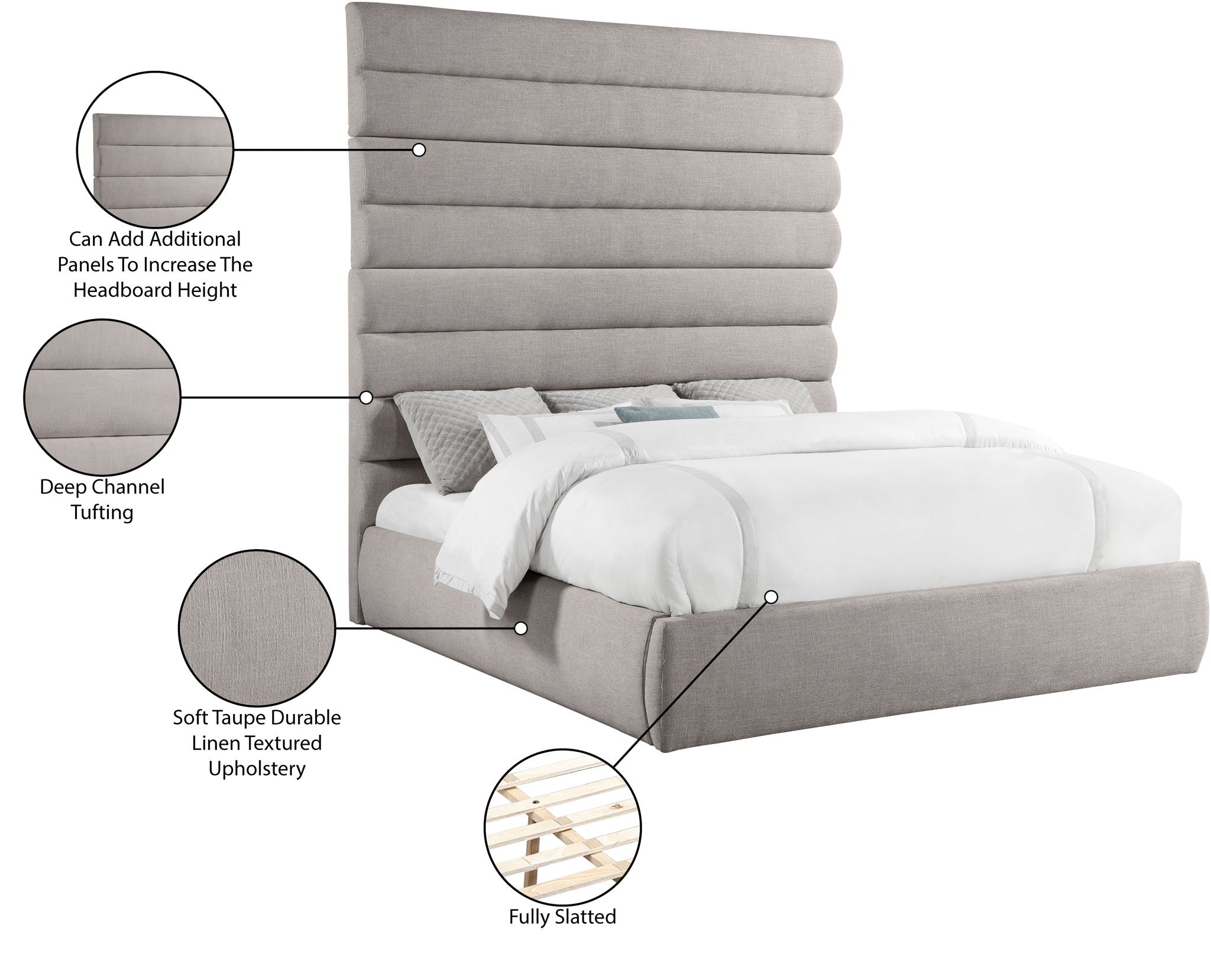 Adam - Linen Fabric Bed With 89" Headboard