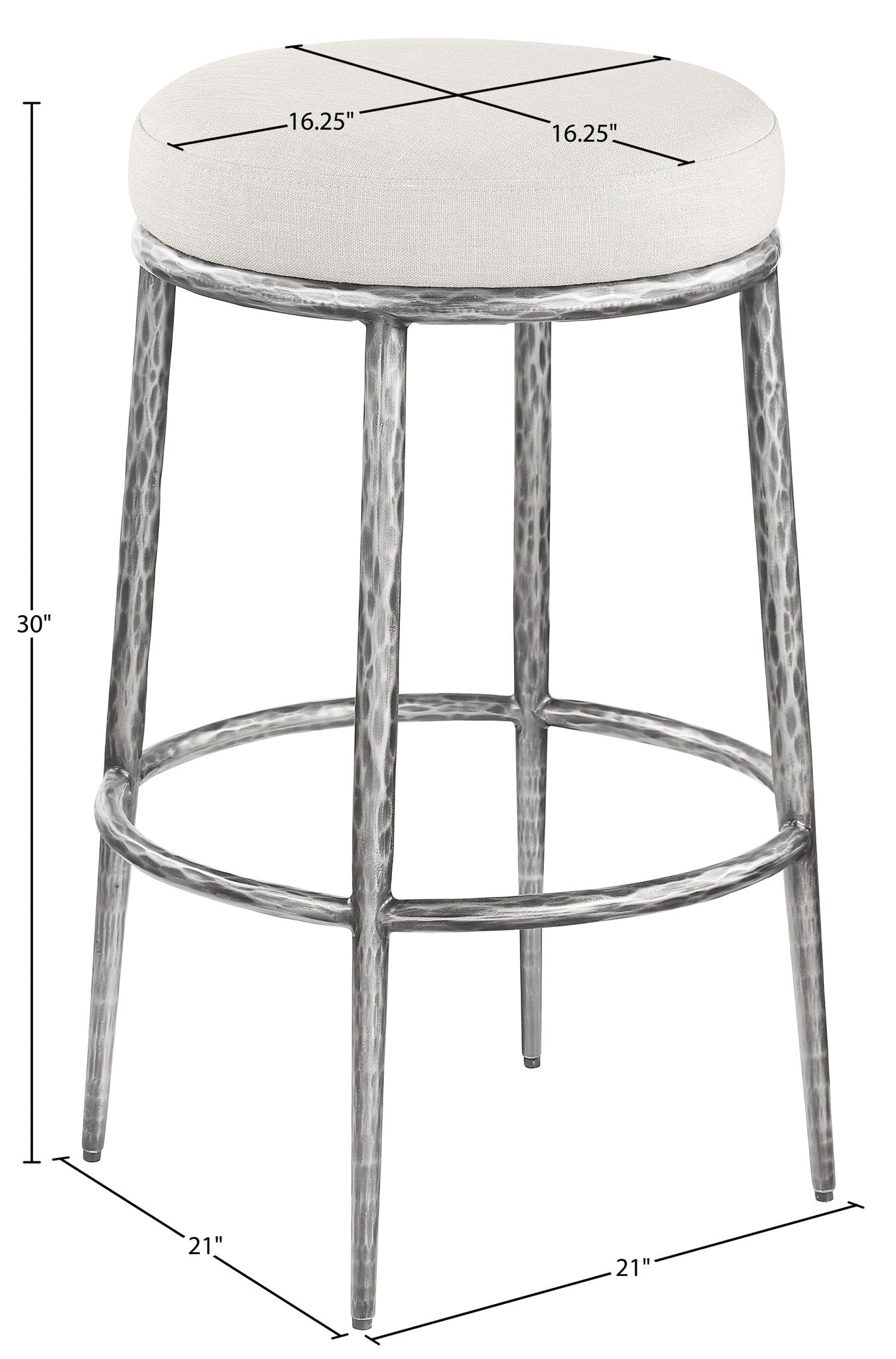 Ferro - Performance Fabric Upholstered Backless Bar Stool - Antique Silver