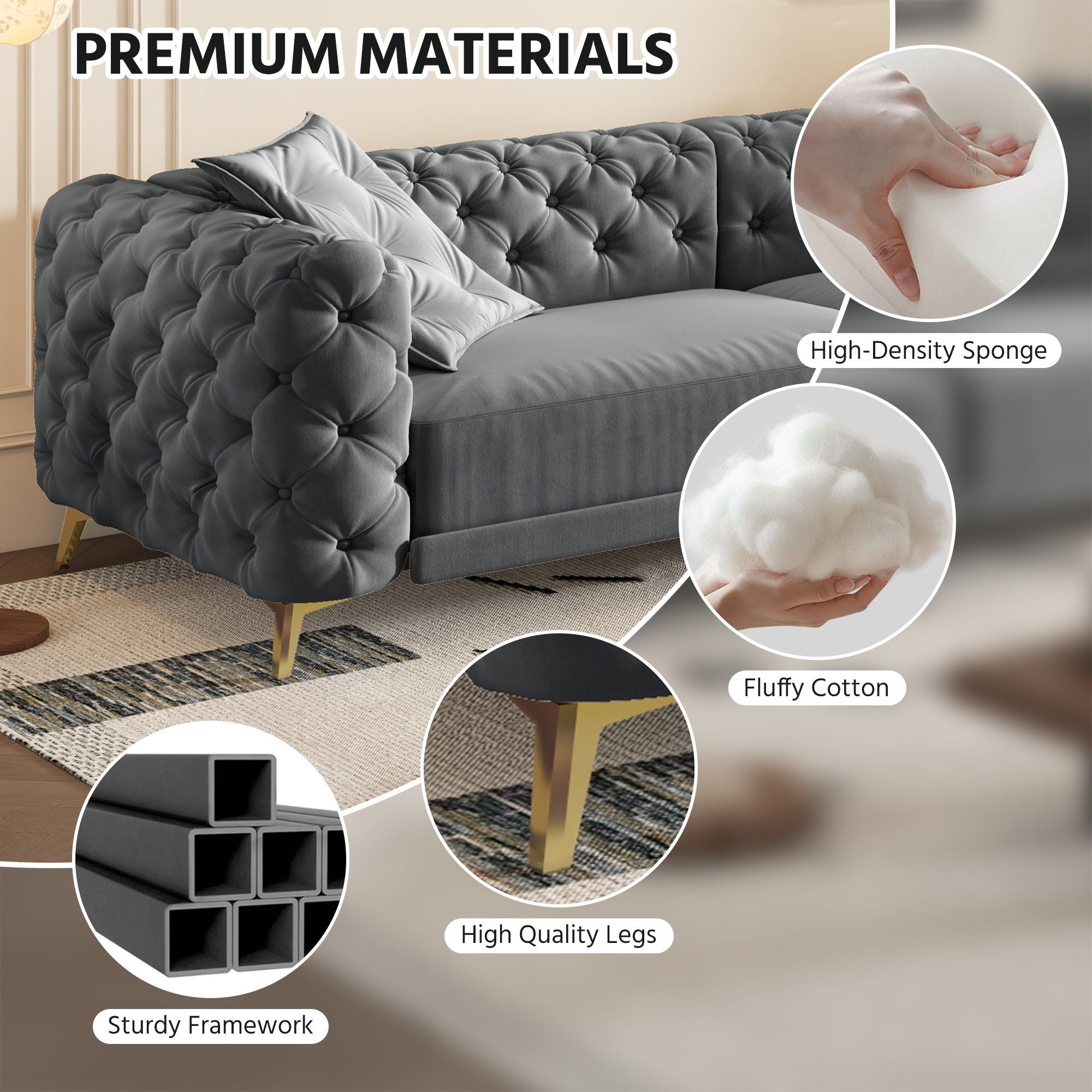 3 In 1 Convertible Sleeper, Deep Seat Pull Out Sofa Bed, Button Tufted