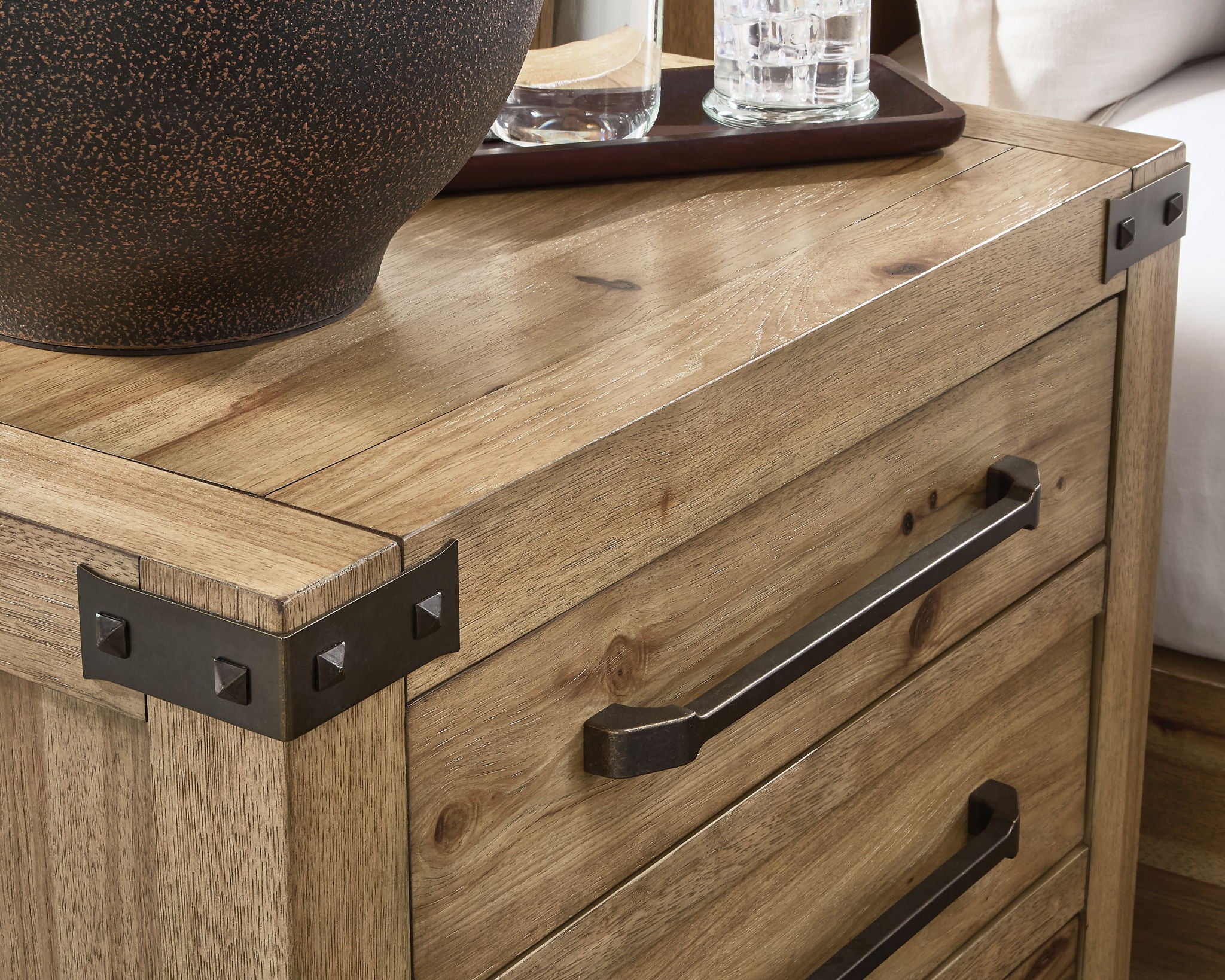 Ridgester - Three Drawer Night Stand - Light Brown