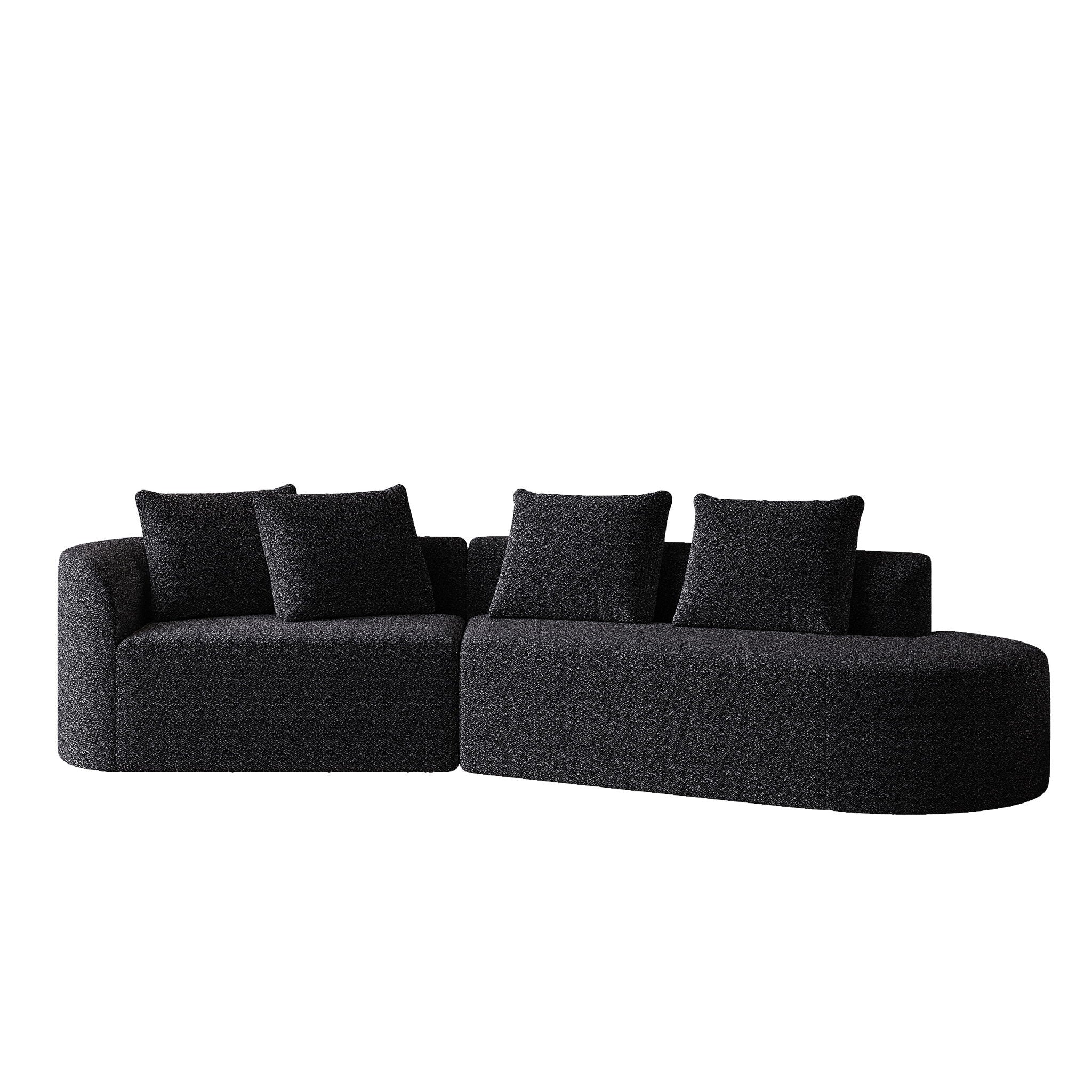Upholstered Oversized Sectional Sofa, 4 Seater Extra Deep & Wide Curved Cloud Couch With 4 Throw Pillows For Living Room - Black