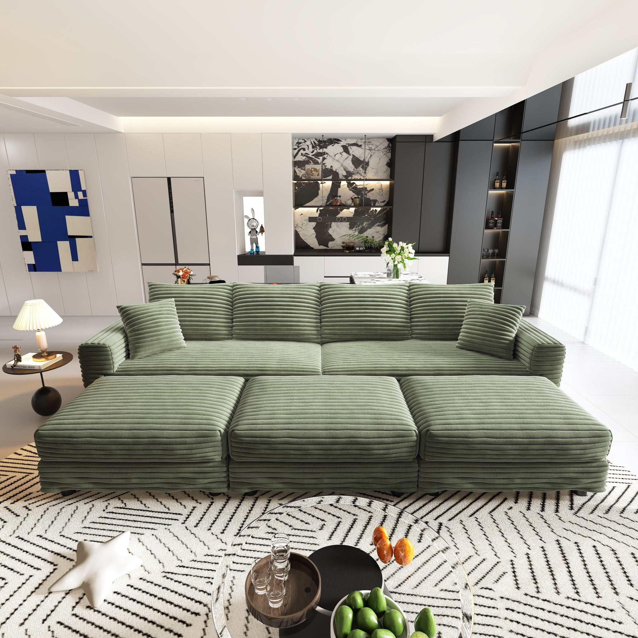 Convertible Deep Seat Sofa With Soft Pillows And Ottomans