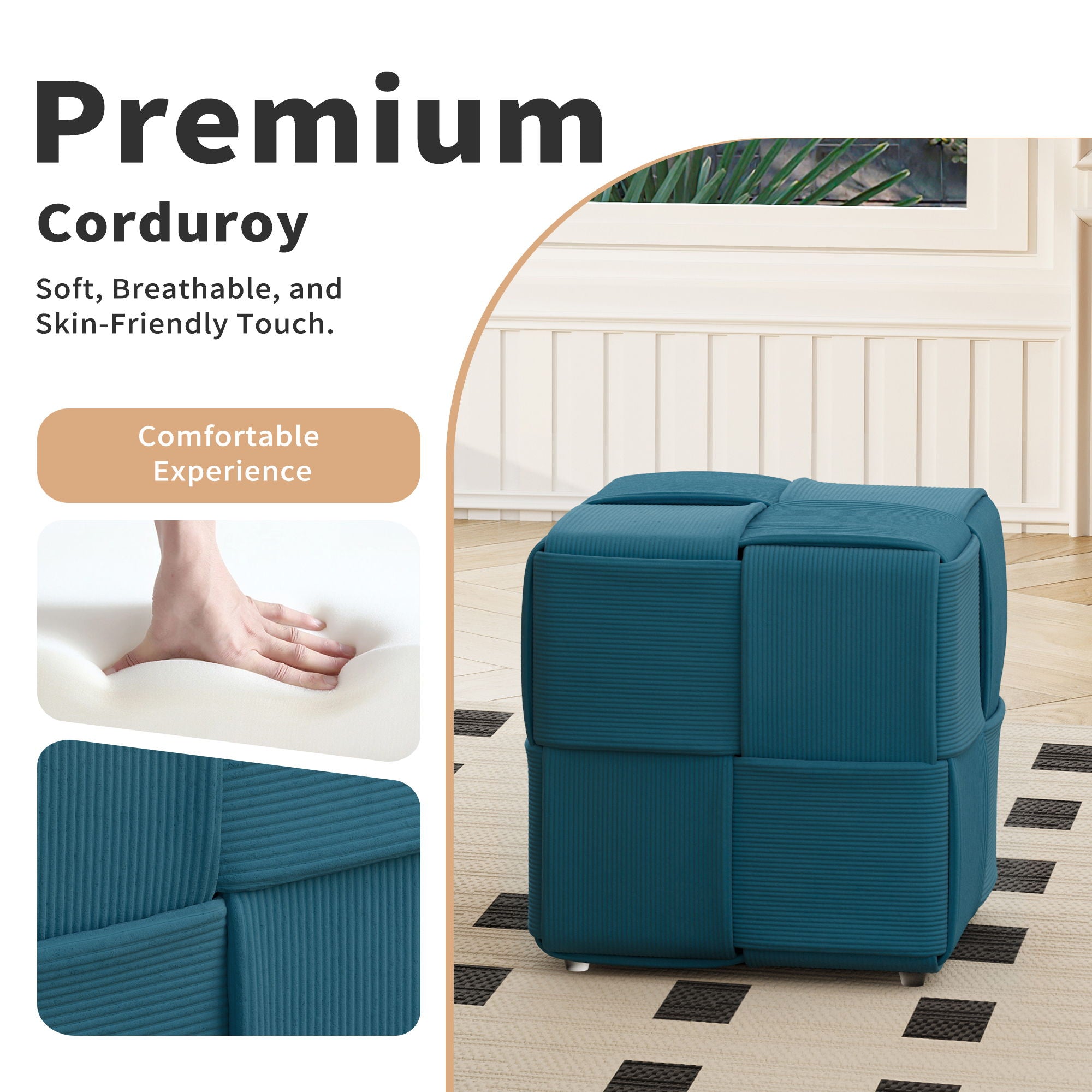 Modern Ottoman Foot Rest With Woven Design