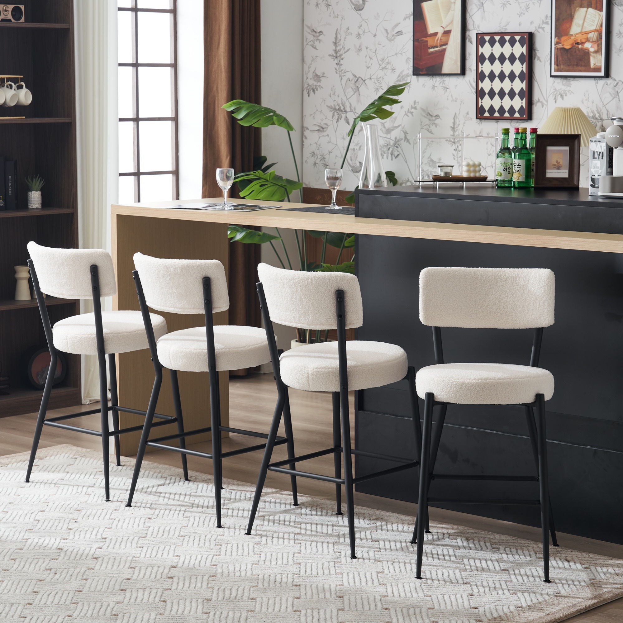 Modern Teddy Fabric Upholstered Bar Stools - Legs