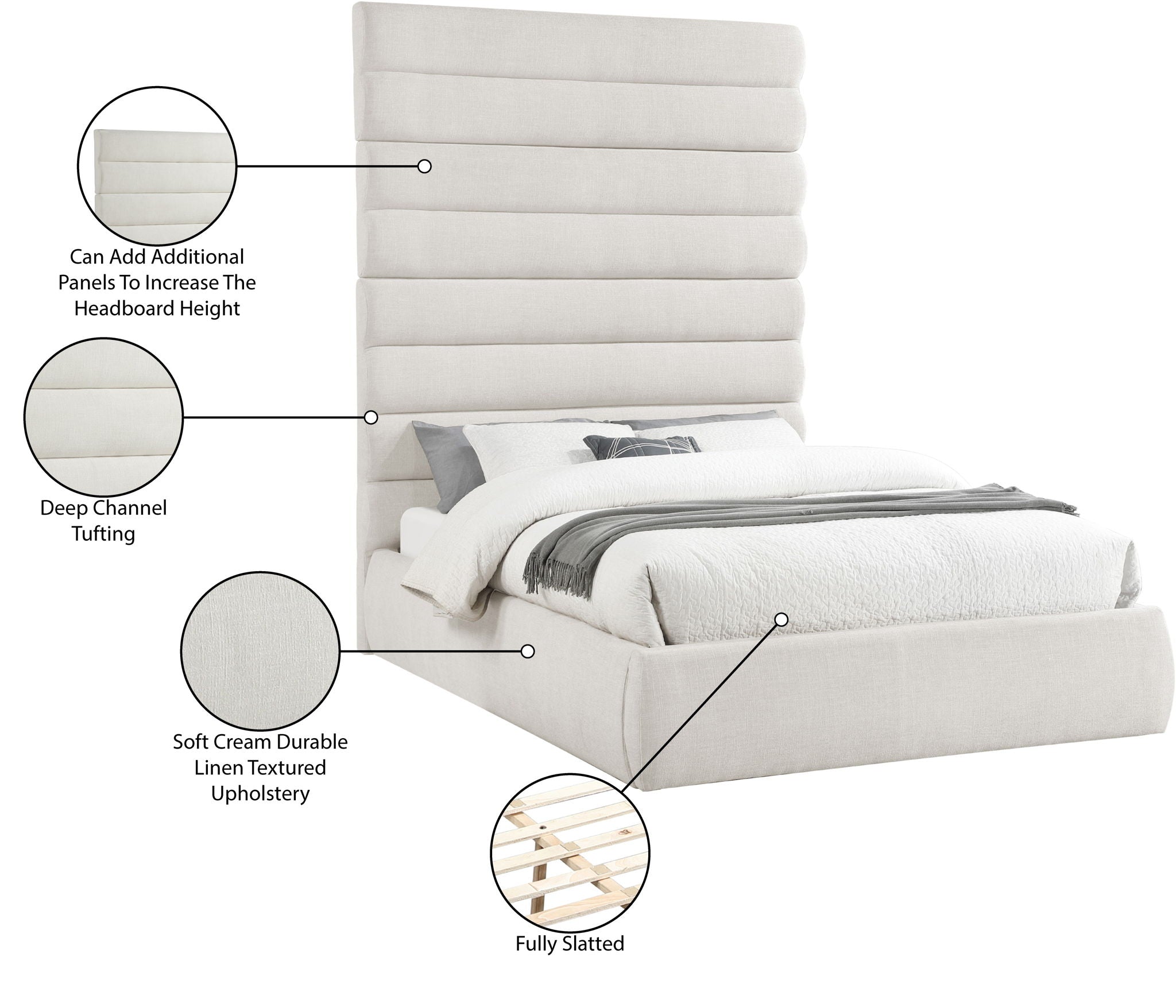 Adam - Linen Fabric Bed With 89" Headboard