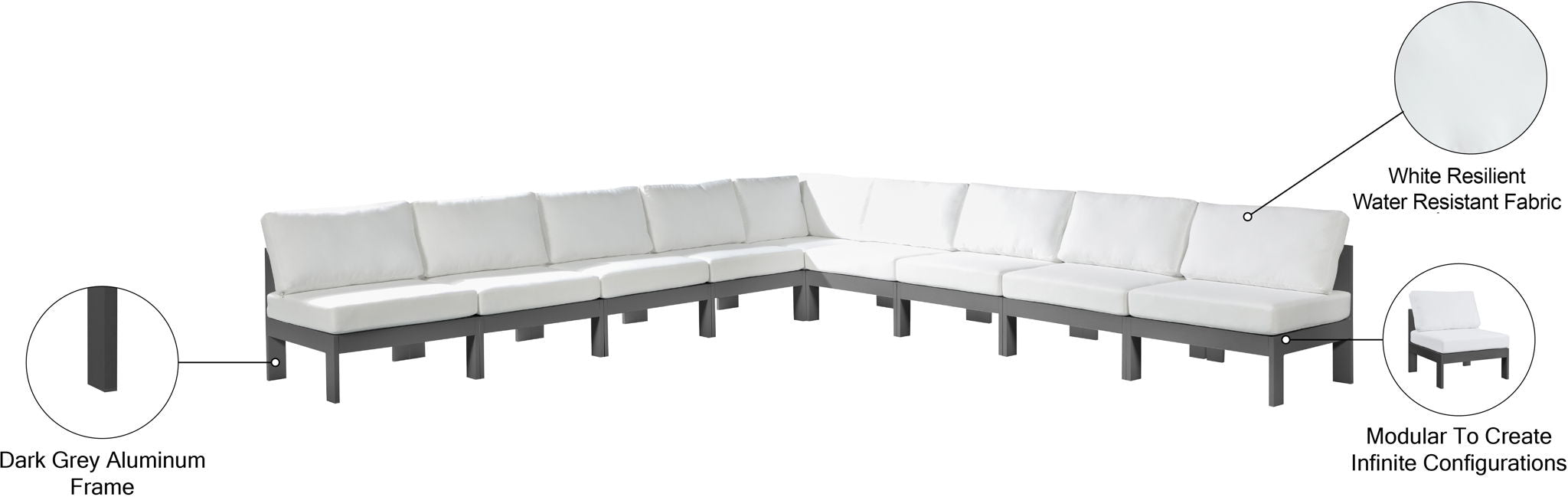 Nizuc - Outdoor Patio 9 Piece Modular Sectional With Gray Frame