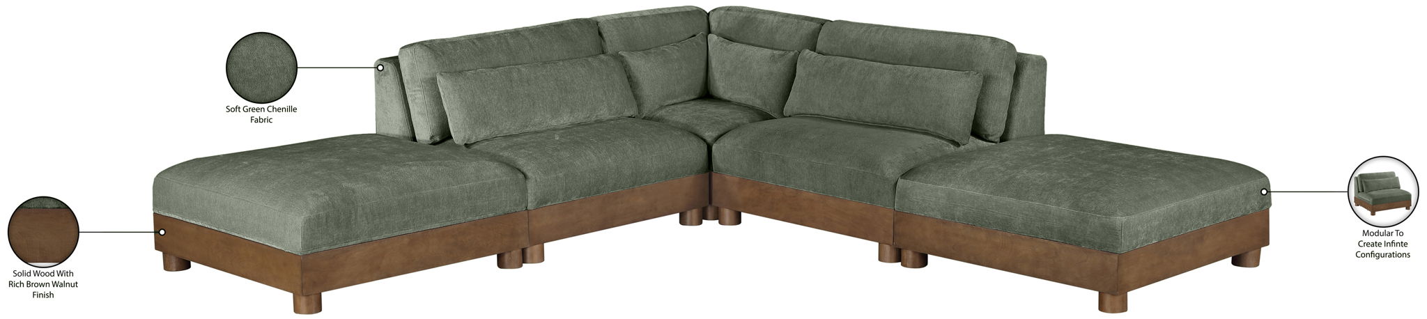 Turin - Chenille Fabric Upholstered Modular Sectional - Green