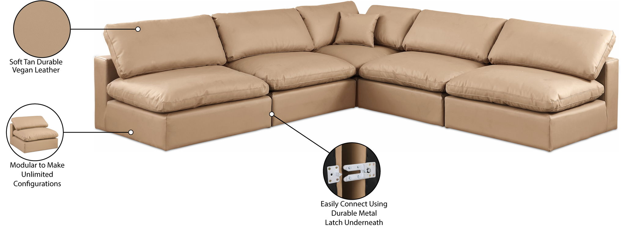 Comfy - 5 Piece Faux Leather Modular Corner Armless Sectional - Tan