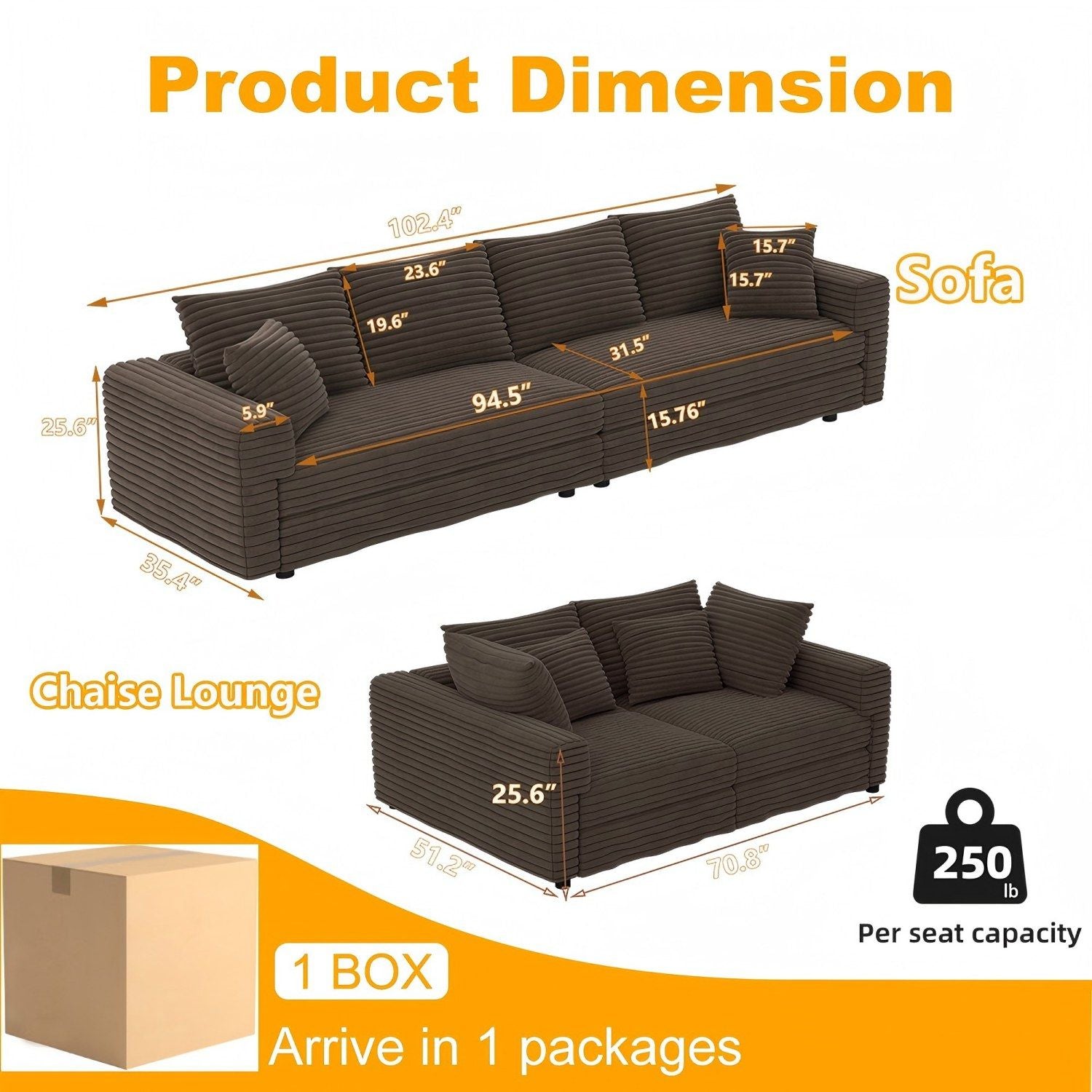 Deep Seat Convertible Sofa With Soft Pillows And Ottomans