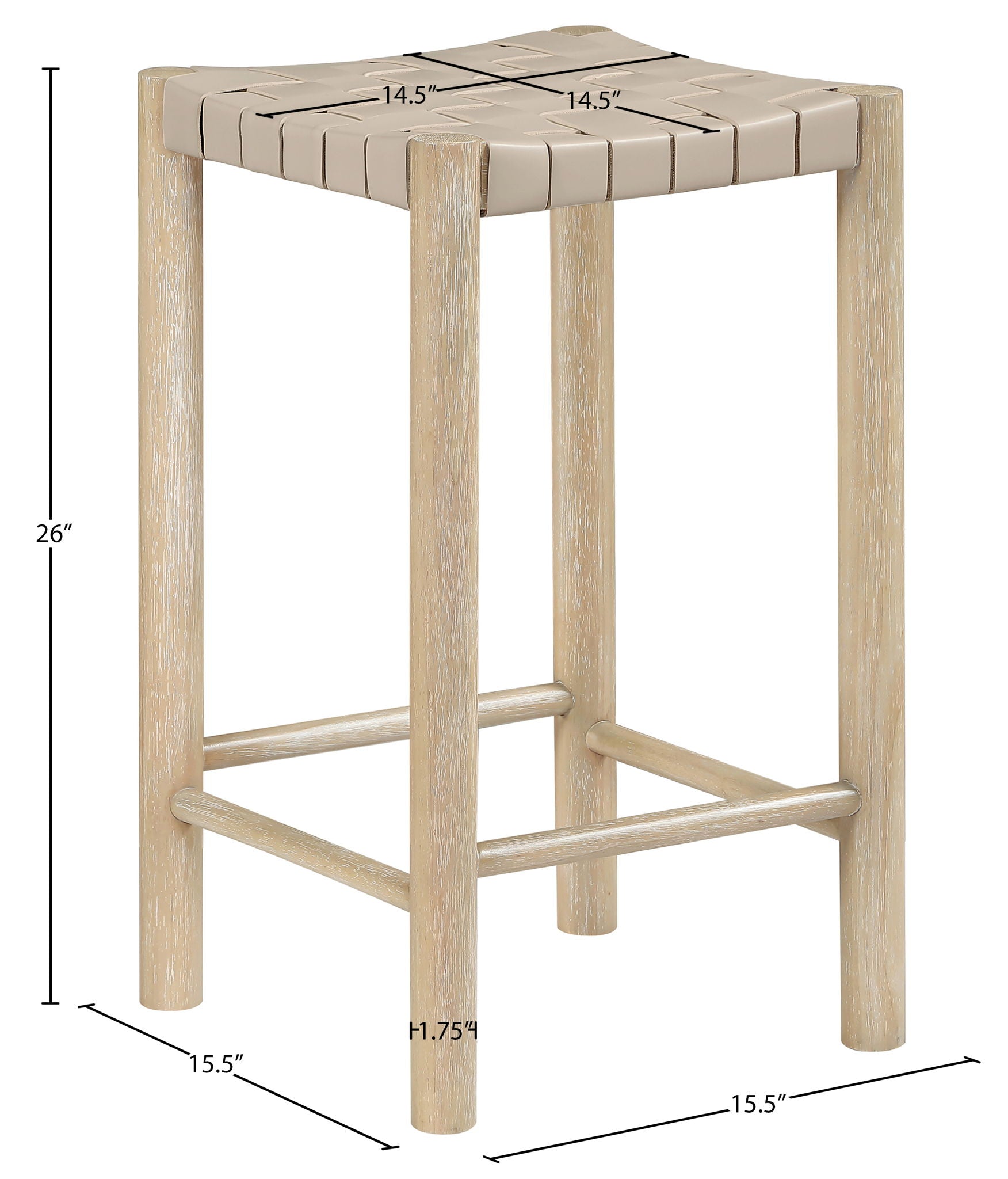 Entwine - Vegan Leather Upholstered Backless Counter Stool - Painted Natural
