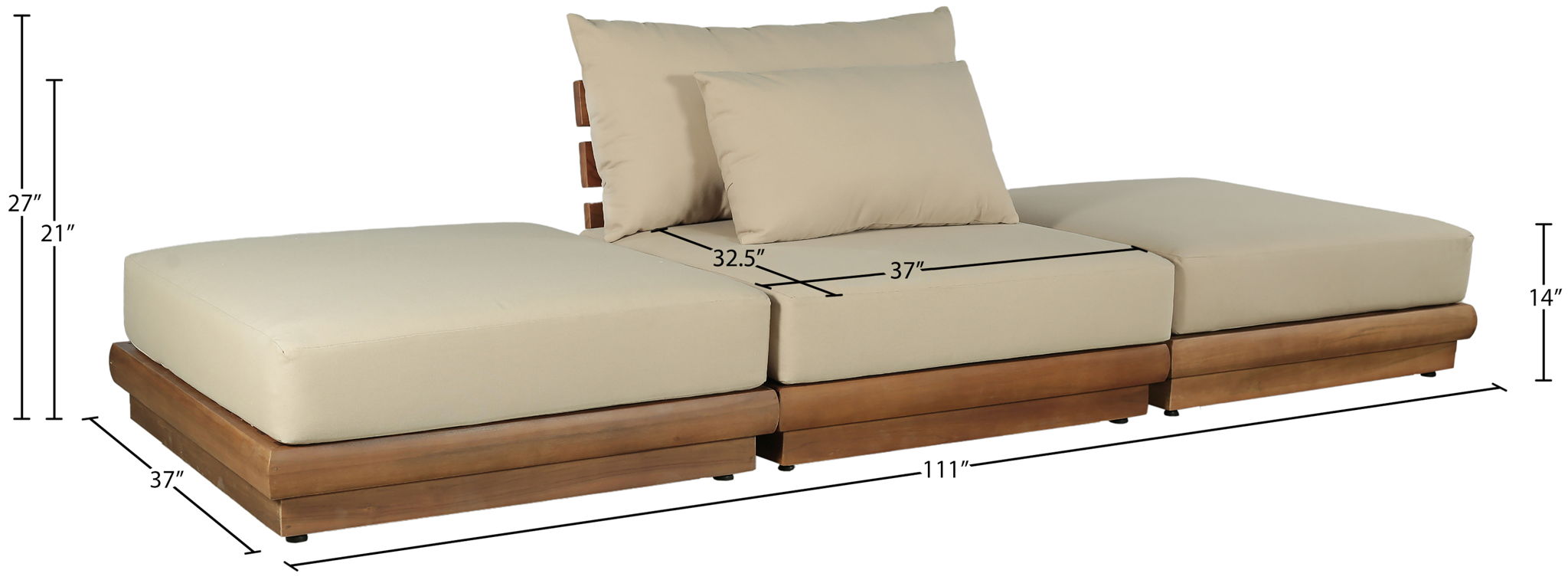 Mirella - 3 Piece Water Resistant Fabric Upholstered Outdoor Patio Modular Sofa
