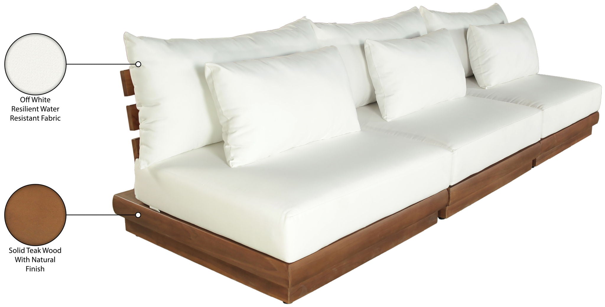 Mirella - 3 Piece Water Resistant Fabric Upholstered Outdoor Patio Modular Sofa