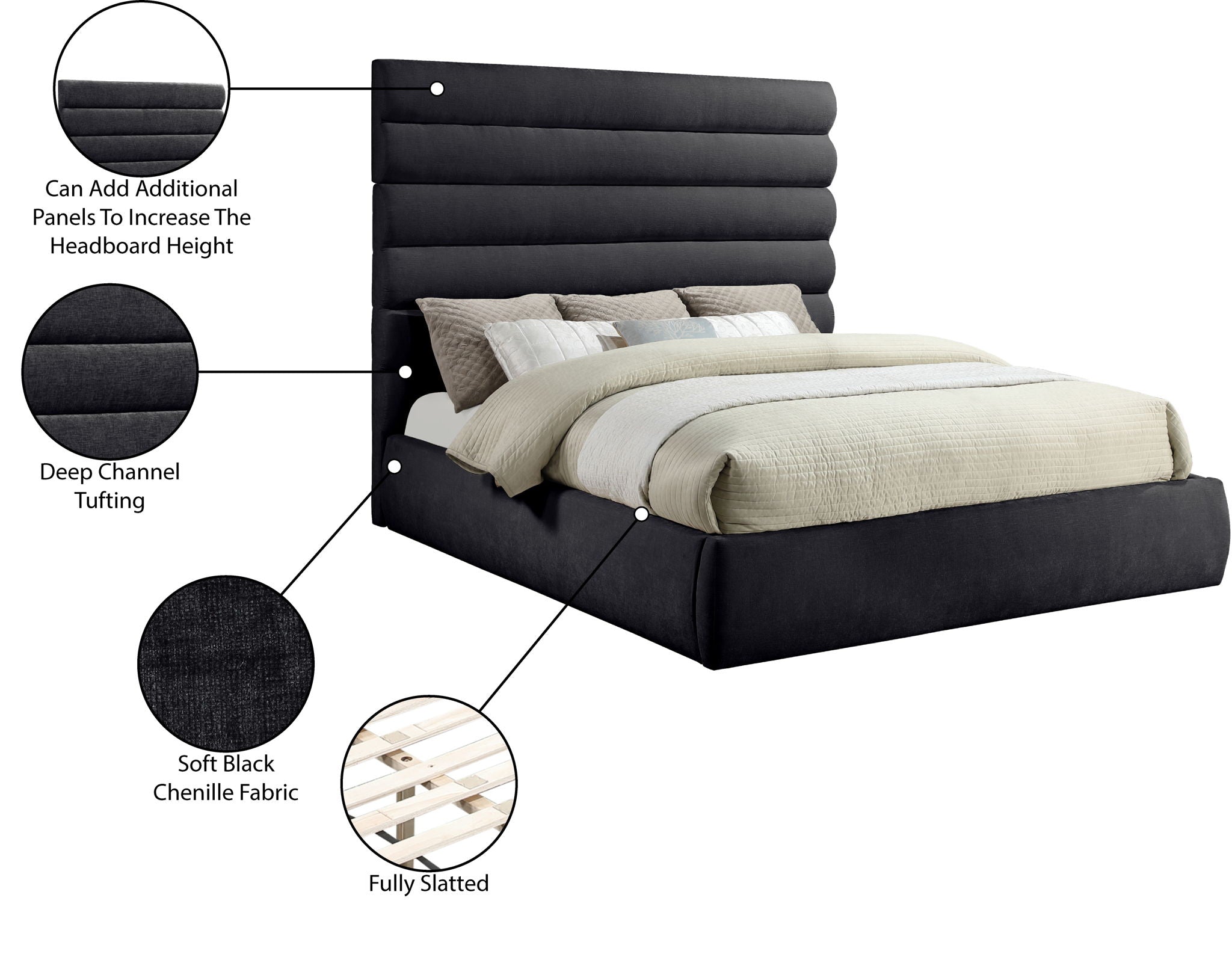 Adam - Chenille Fabric Bed With 70.5" Headboard