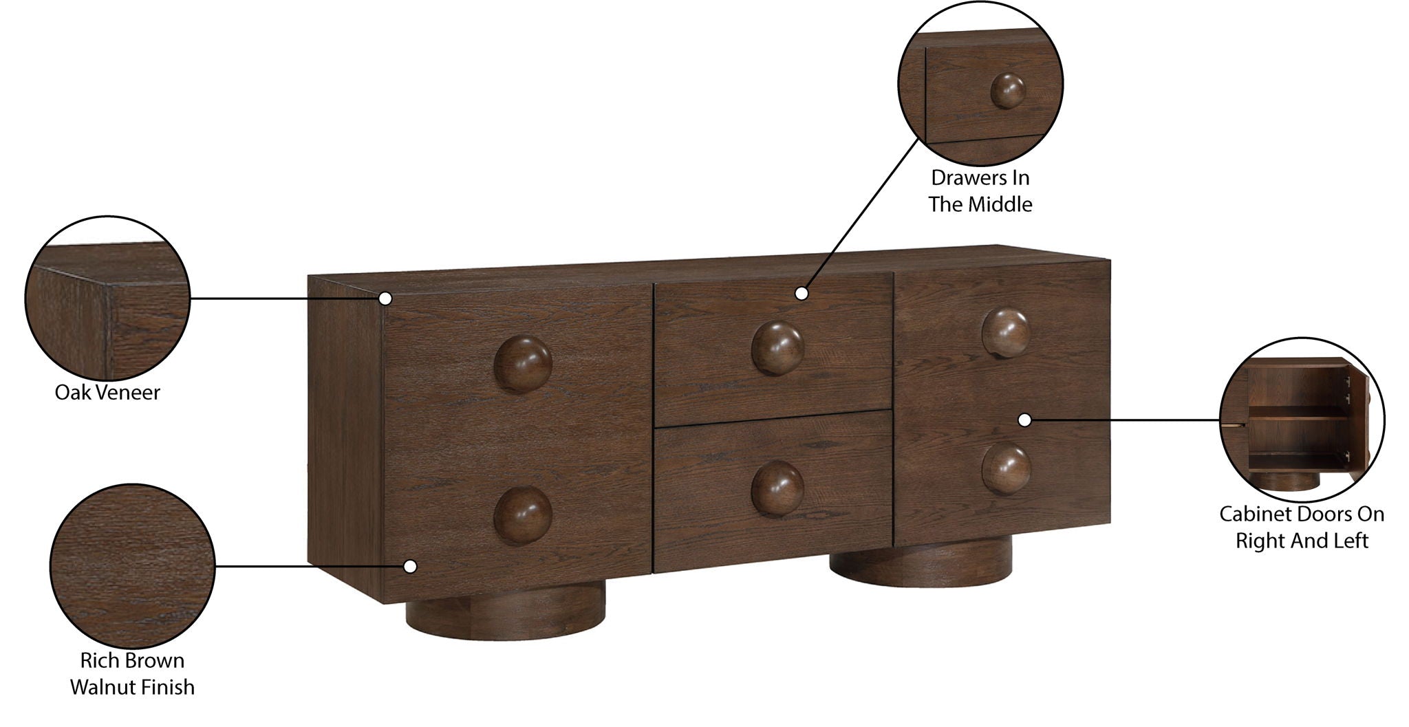 Bubble - Rubberwood with Oak Veneer Sideboard / Buffet