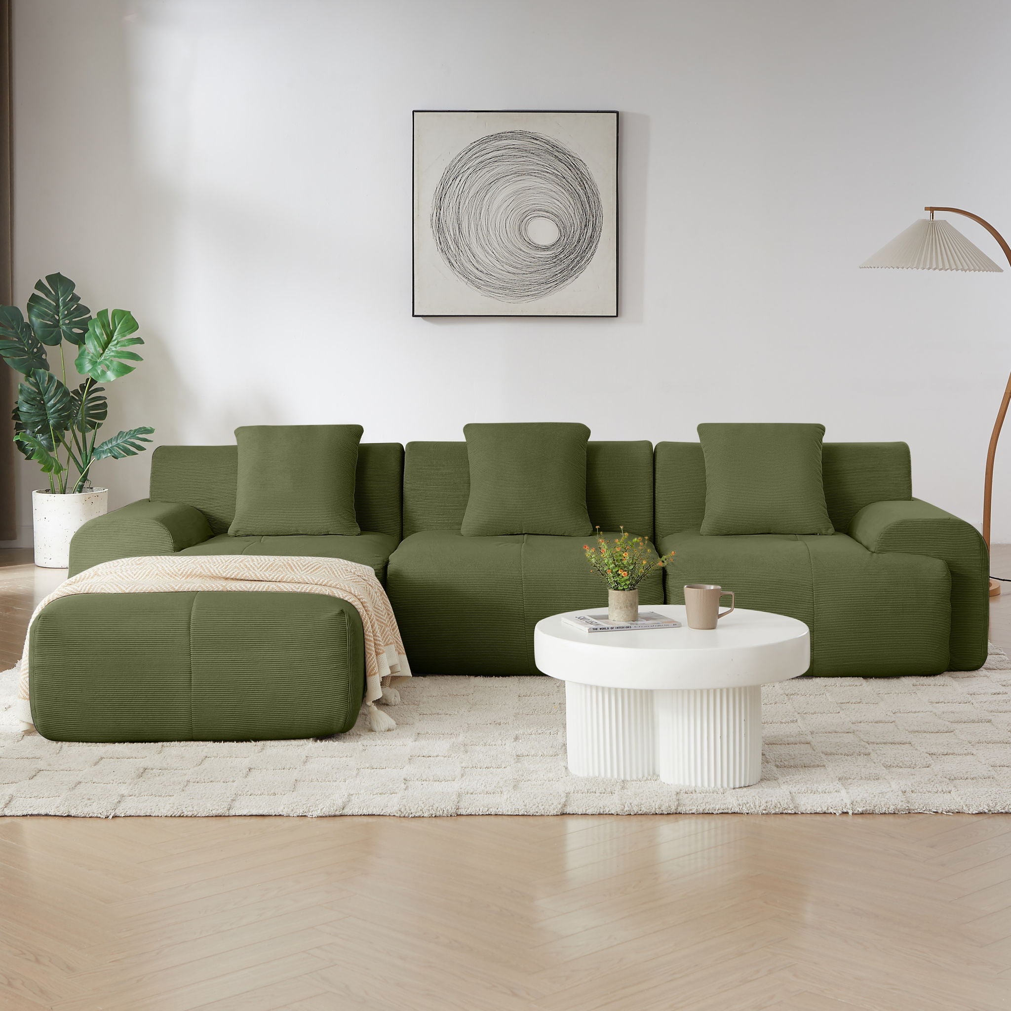 L Shaped Modular Sectional Sofa And Movable Ottoman
