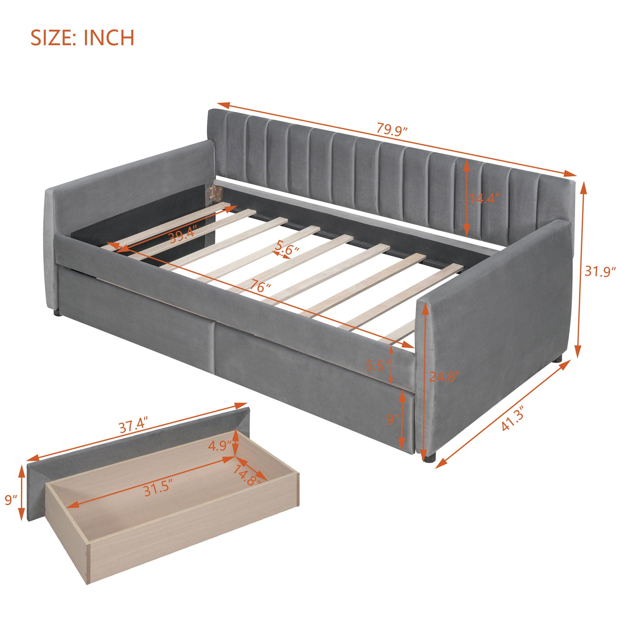 Upholstered Daybed With Slat Support