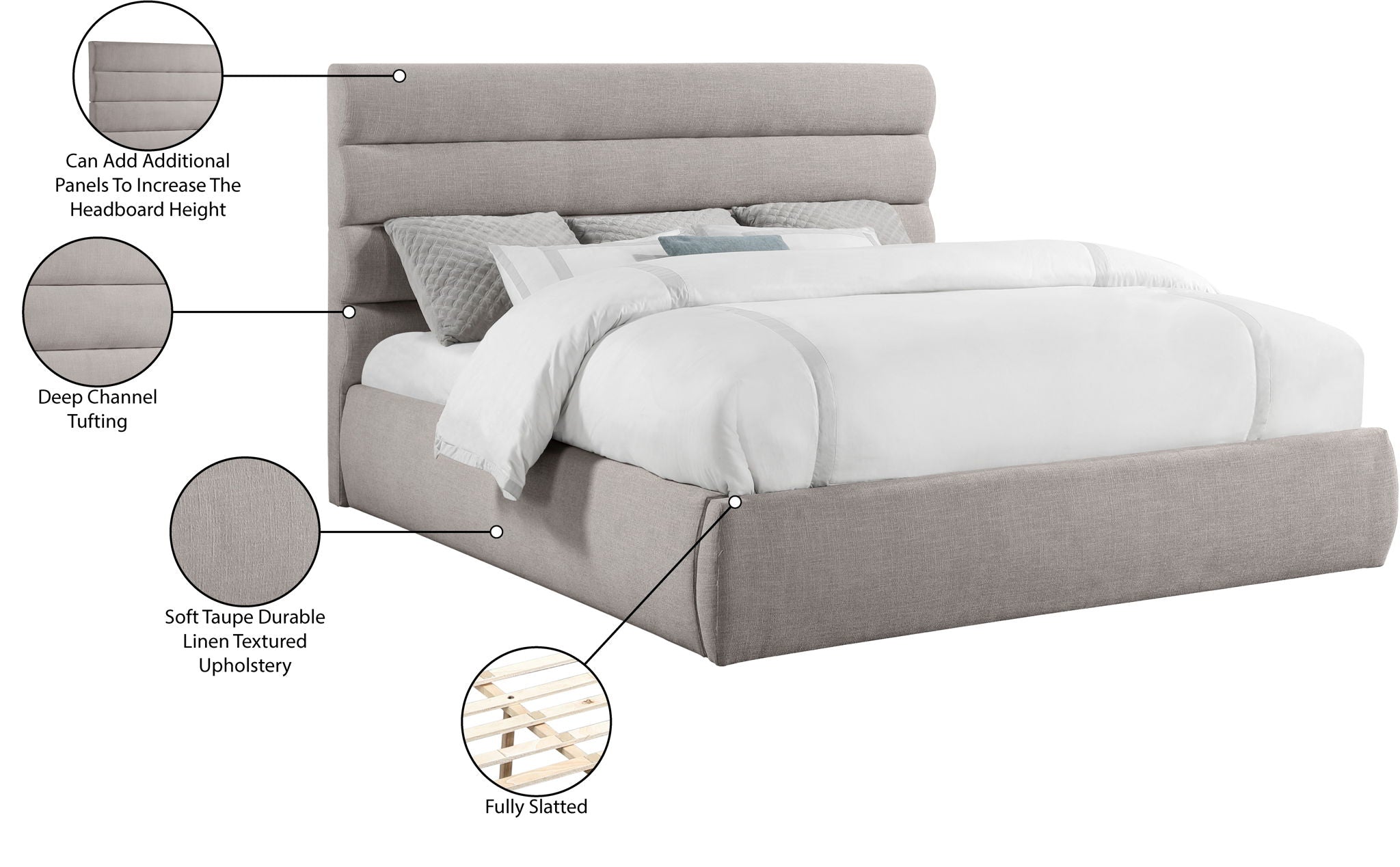 Adam - Linen Fabric Bed With 52" Headboard