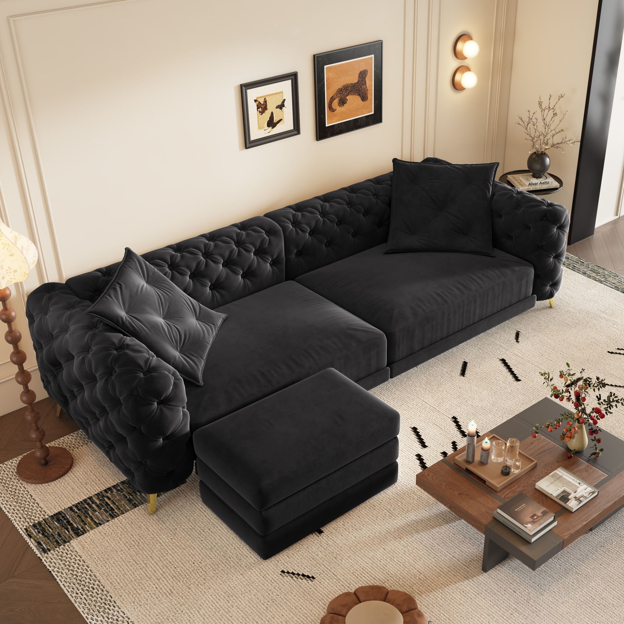 3 In 1 Convertible Sleeper, Deep Seat Pull Out Sofa Bed, Button Tufted